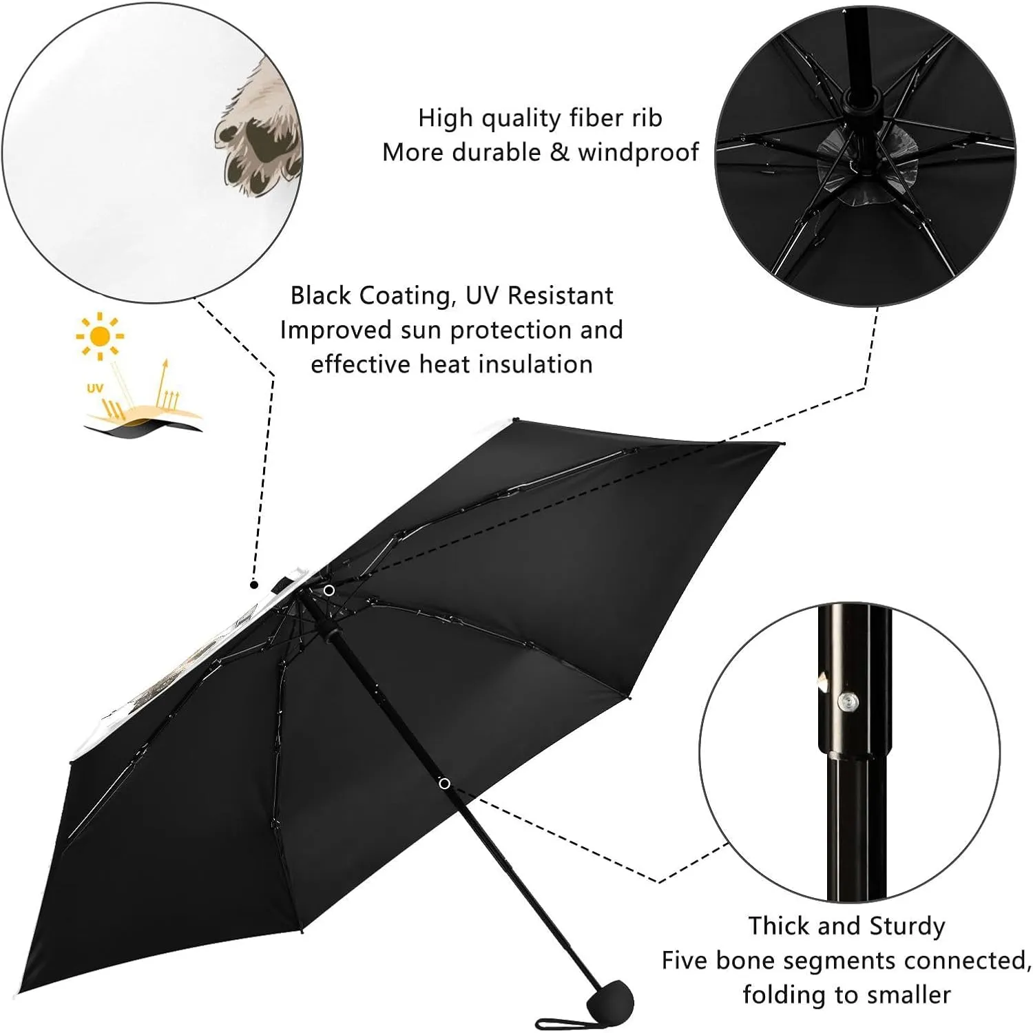 French Bulldog Dog Mushroom Umbrellas for Rain Autumn Forest Travel Umbrella Windproof Small Folding Umbrella Mini Compact Umbrella for Purse Lightweight Pocket for women