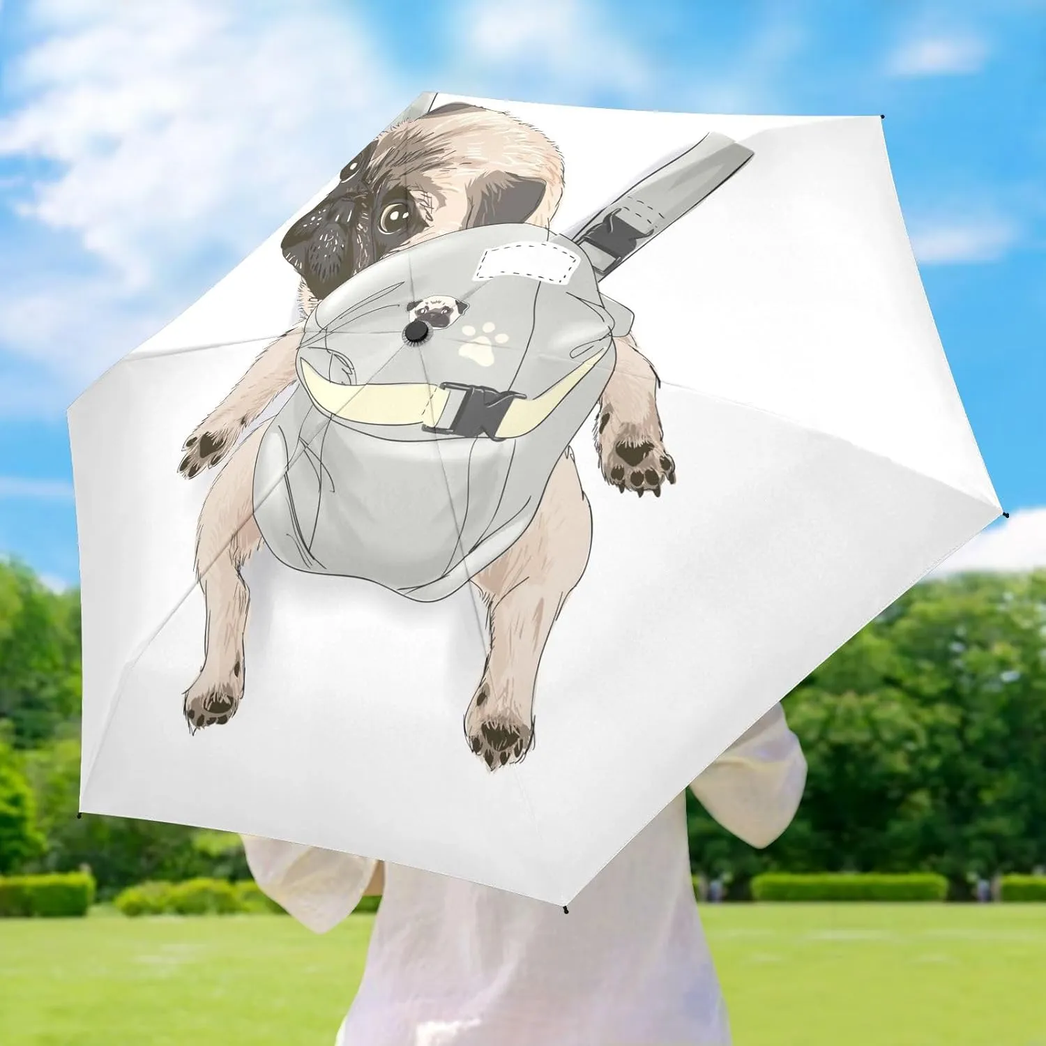 French Bulldog Dog Mushroom Umbrellas for Rain Autumn Forest Travel Umbrella Windproof Small Folding Umbrella Mini Compact Umbrella for Purse Lightweight Pocket for women