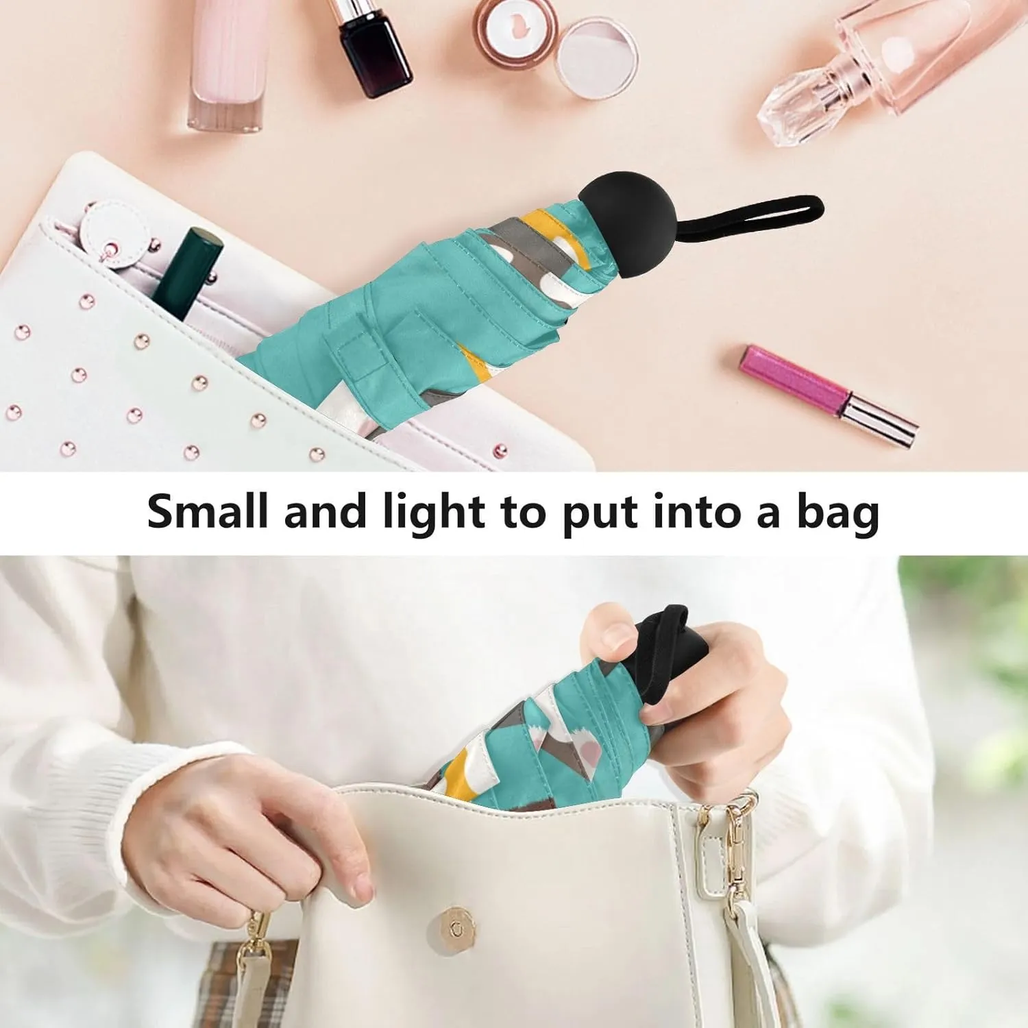French Bulldog Dog Mushroom Umbrellas for Rain Autumn Forest Travel Umbrella Windproof Small Folding Umbrella Mini Compact Umbrella for Purse Lightweight Pocket for women