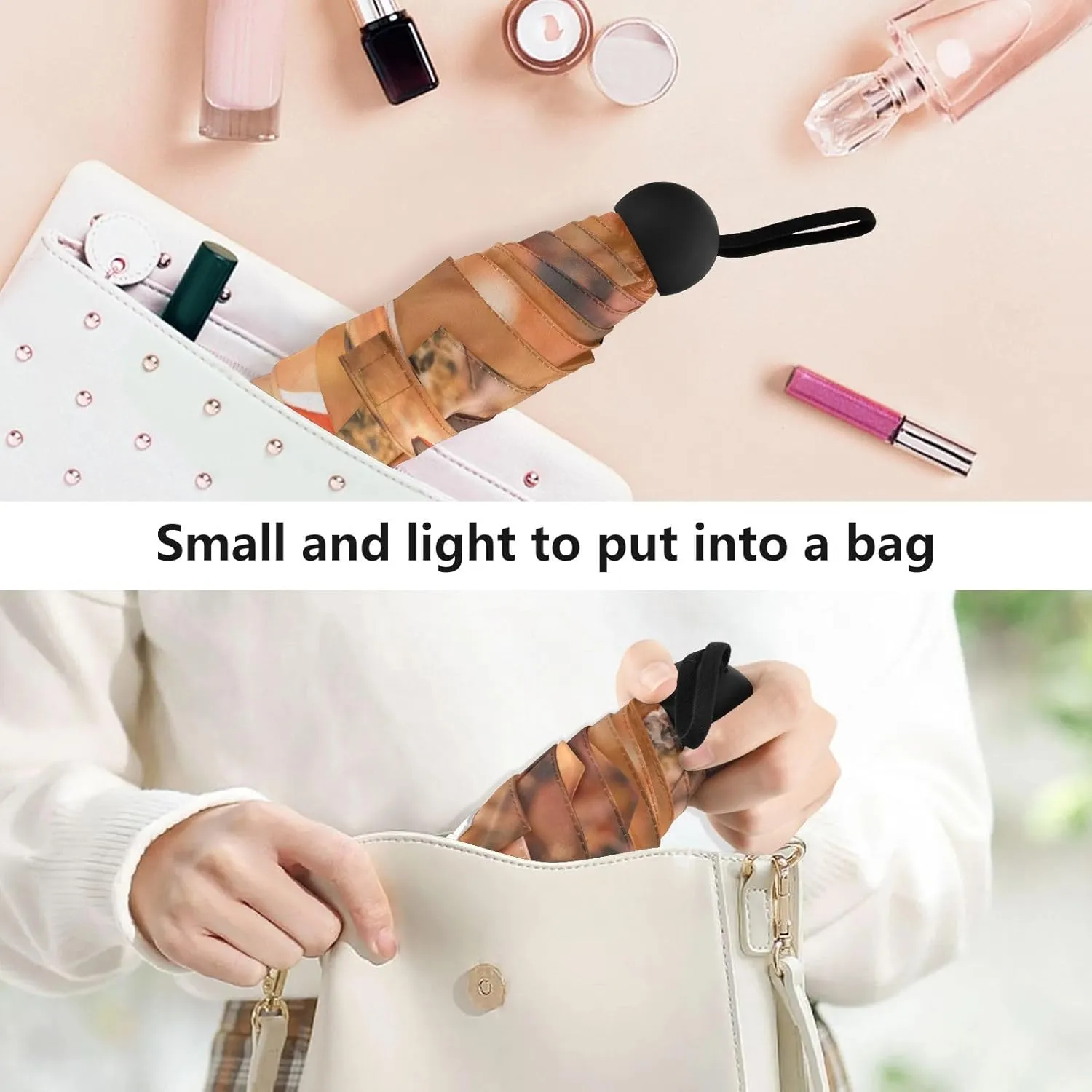 French Bulldog Dog Mushroom Umbrellas for Rain Autumn Forest Travel Umbrella Windproof Small Folding Umbrella Mini Compact Umbrella for Purse Lightweight Pocket for women