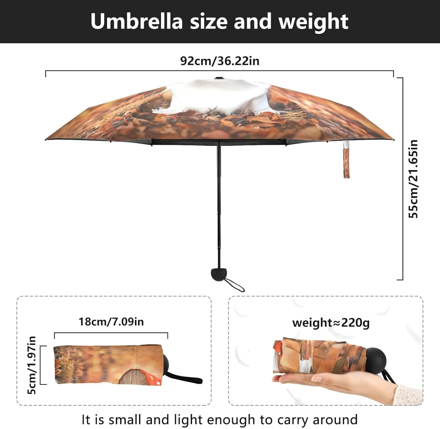 French Bulldog Dog Mushroom Umbrellas for Rain Autumn Forest Travel Umbrella Windproof Small Folding Umbrella Mini Compact Umbrella for Purse Lightweight Pocket for women