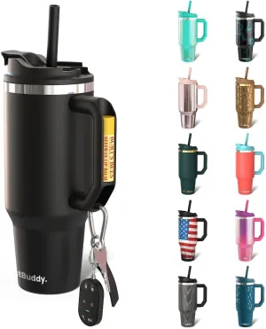 Frost Buddy Thicc Buddy - 40 oz Stainless Steel Vacuum Insulated Tumbler with Lid and Straw for Water - Travel Mug Cupholder Friendly - Gifts for Women Men Him Her (Black)