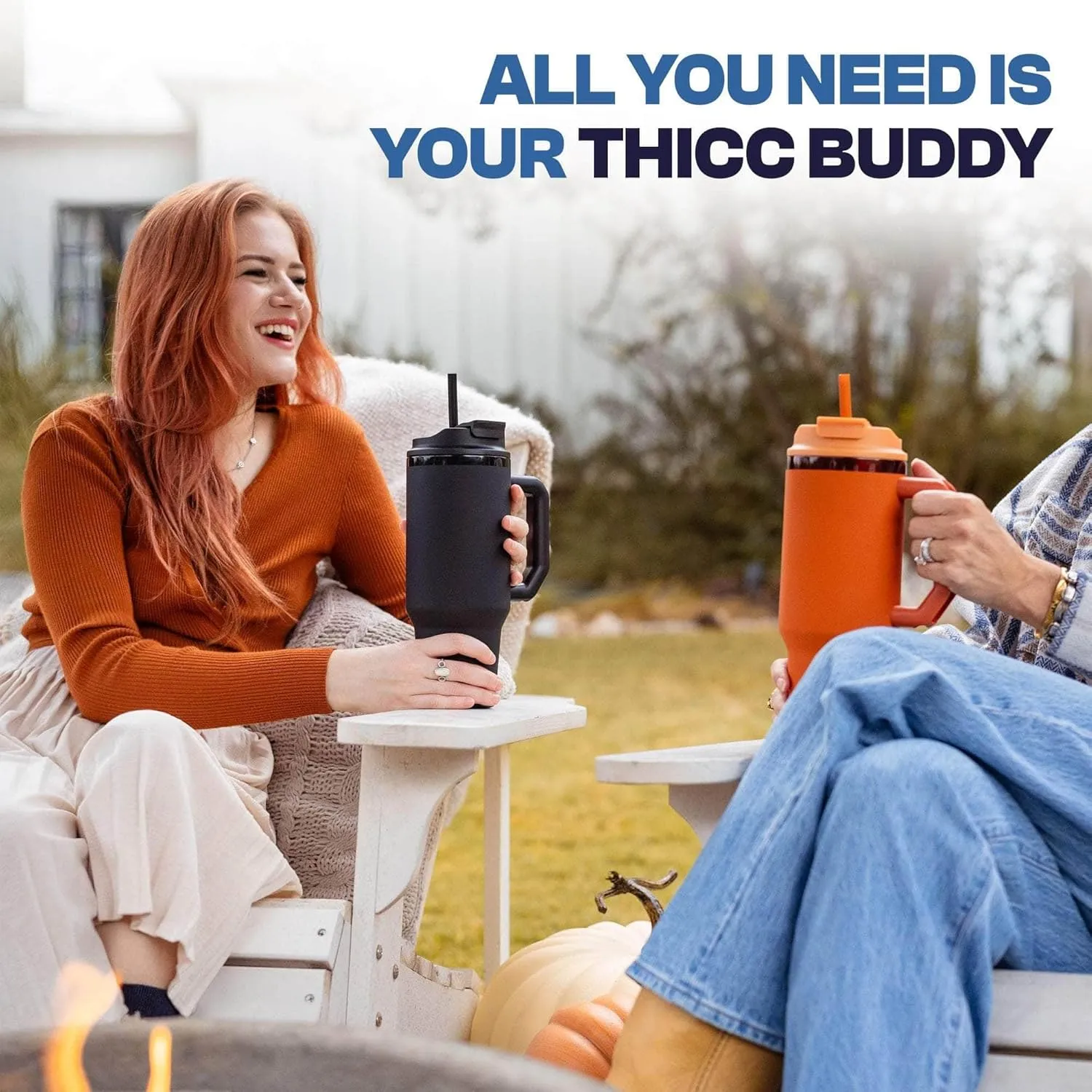 Frost Buddy Thicc Buddy - 40 oz Stainless Steel Vacuum Insulated Tumbler with Lid and Straw for Water - Travel Mug Cupholder Friendly - Gifts for Women Men Him Her (Black)
