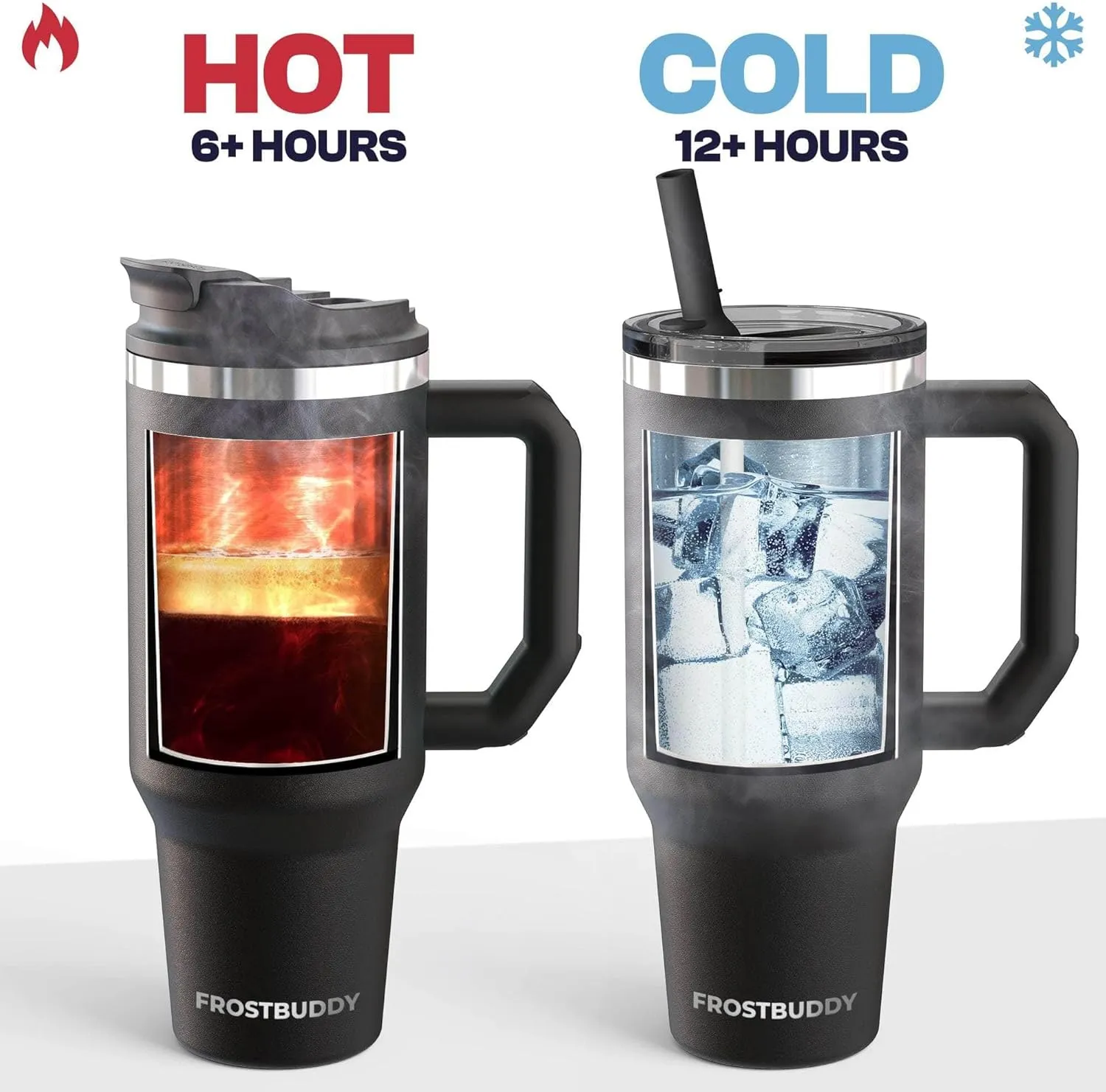 Frost Buddy Thicc Buddy - 40 oz Stainless Steel Vacuum Insulated Tumbler with Lid and Straw for Water - Travel Mug Cupholder Friendly - Gifts for Women Men Him Her (Black)