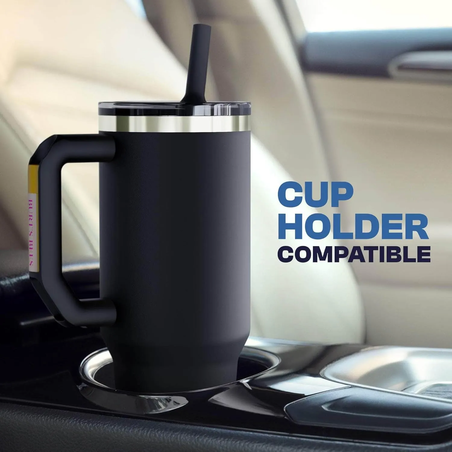 Frost Buddy Thicc Buddy - 40 oz Stainless Steel Vacuum Insulated Tumbler with Lid and Straw for Water - Travel Mug Cupholder Friendly - Gifts for Women Men Him Her (Black)