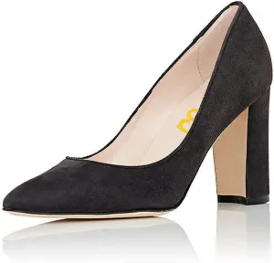 FSJ Women Classic Chunky High Heel Closed Round Almond Toe Slip On Formal Office Pumps Size 4-15 US