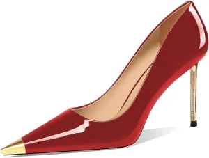 FSJ Women Metal Cap Pointed Toe High Heel Pumps Sexy Gold Stiletto Elegant Slip On Office Lady Wedding Party Dress Shoes Size 4-15 US