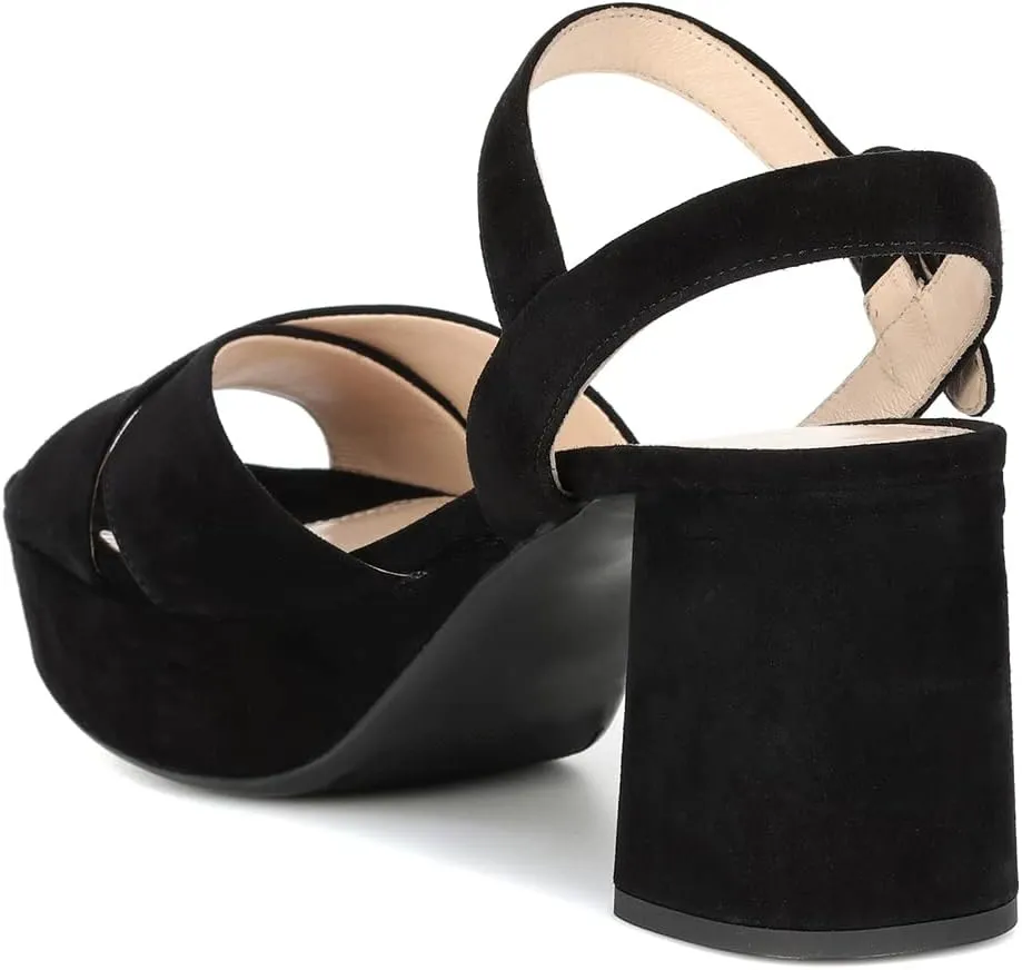 FSJ Women Peep Toe Chunky High Heels Platform Sandals Ankle Strap Velvet & Suede Summer Dress Wedding Prom Shoes Size 4-15 US