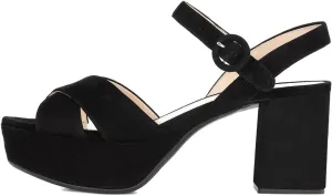 FSJ Women Peep Toe Chunky High Heels Platform Sandals Ankle Strap Velvet & Suede Summer Dress Wedding Prom Shoes Size 4-15 US