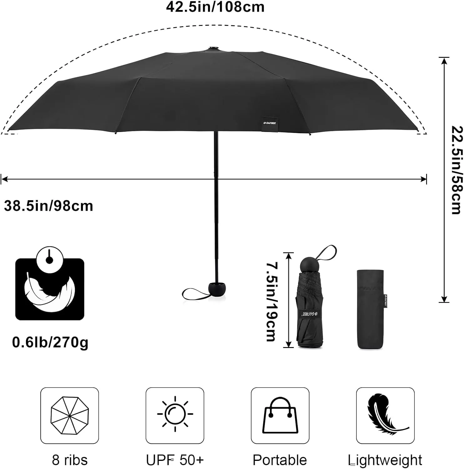 G4Free Compact Travel Umbrella UPF 50  UV Protection Sun Blocking Mini Umbrellas for Men and Women