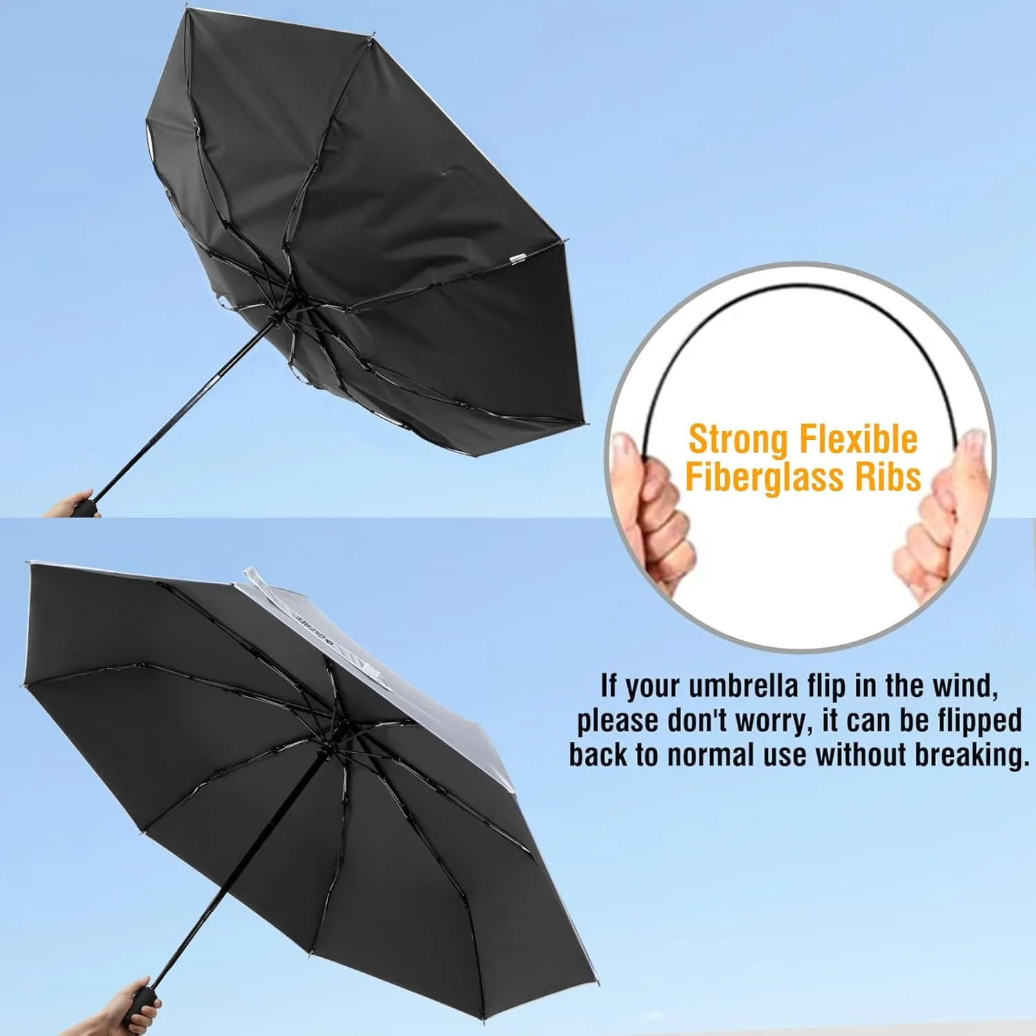 G4Free UPF 50  UV Protection Large Travel Umbrella 42/46 Inch Auto Open Close Windproof Sun Blocking Umbrella