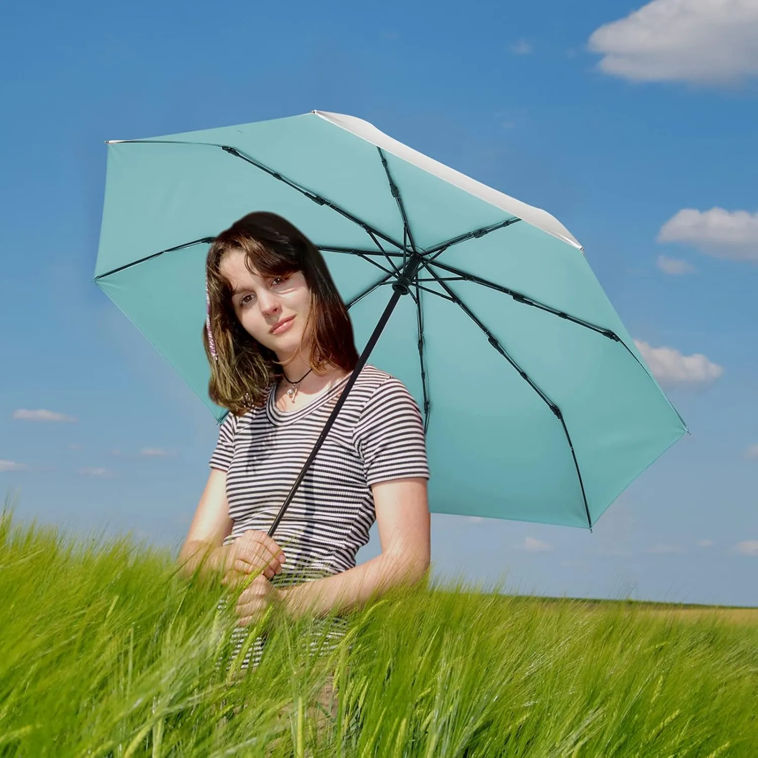 G4Free UPF 50  UV Protection Large Travel Umbrella 42/46 Inch Auto Open Close Windproof Sun Blocking Umbrella