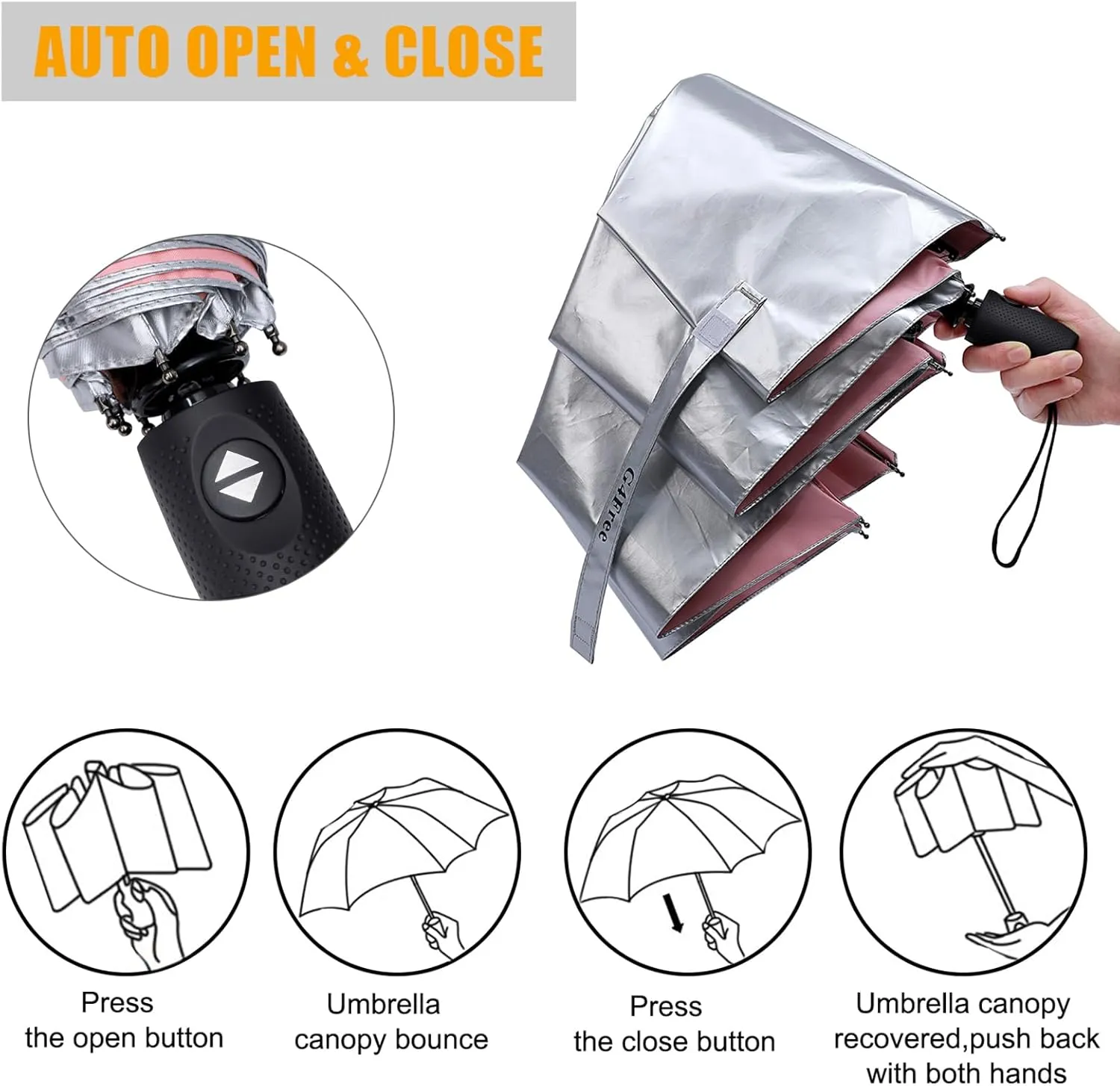G4Free UPF 50  UV Protection Travel Umbrella 42/46 Inch Windproof Silver Coating Sun Blocking Umbrella