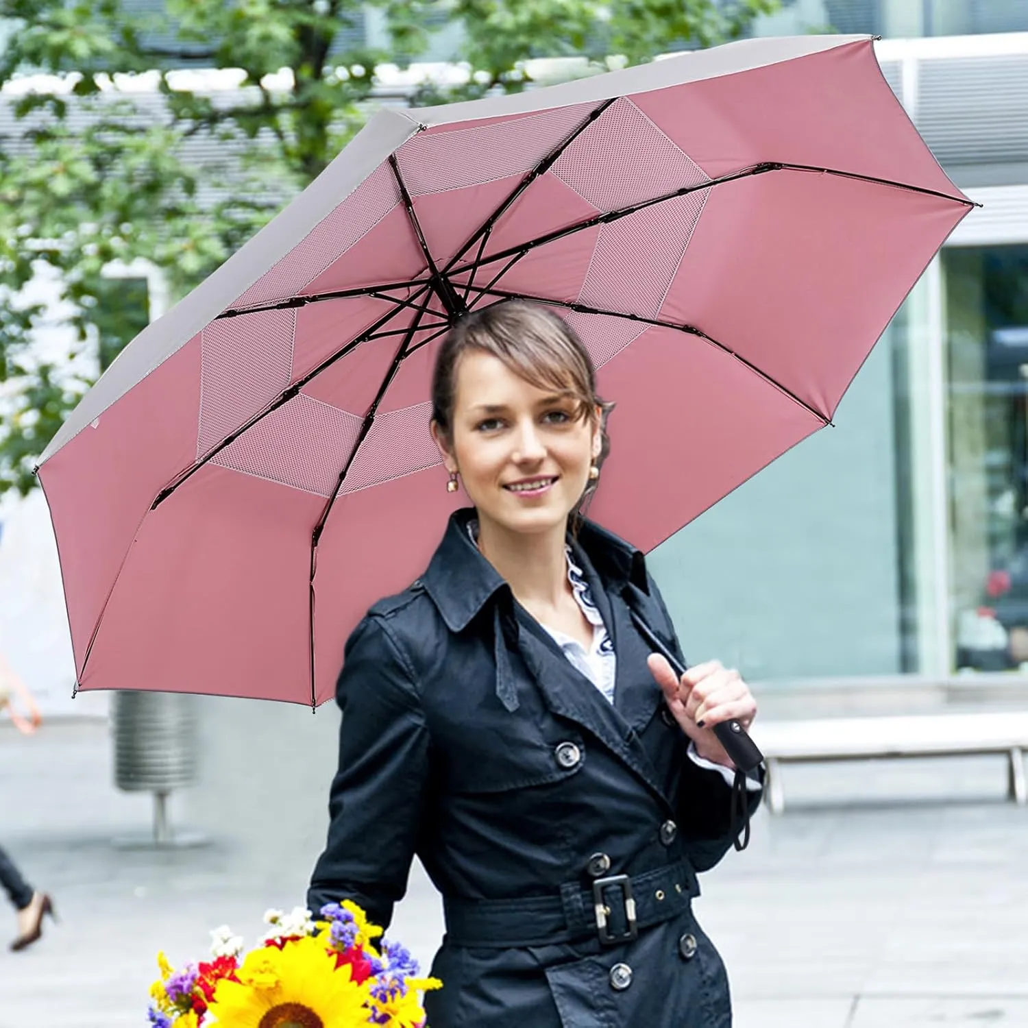G4Free UPF 50  UV Protection Travel Umbrella 42/46 Inch Windproof Silver Coating Sun Blocking Umbrella