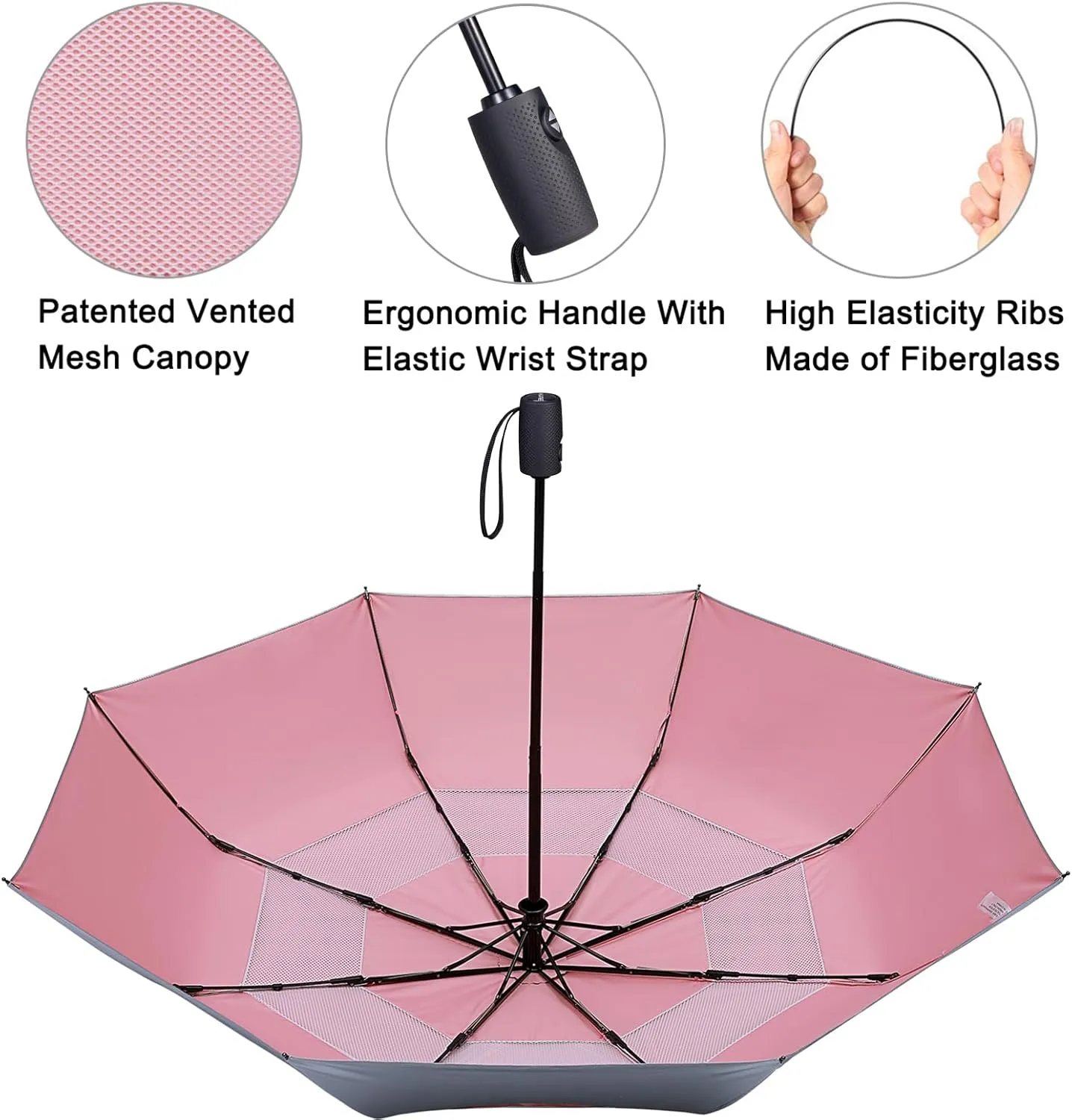 G4Free UPF 50  UV Protection Travel Umbrella 42/46 Inch Windproof Silver Coating Sun Blocking Umbrella