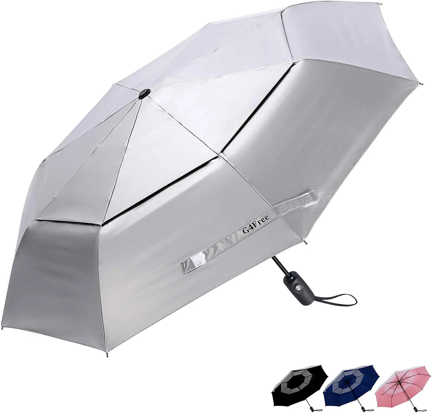G4Free UPF 50  UV Protection Travel Umbrella 42/46 Inch Windproof Silver Coating Sun Blocking Umbrella