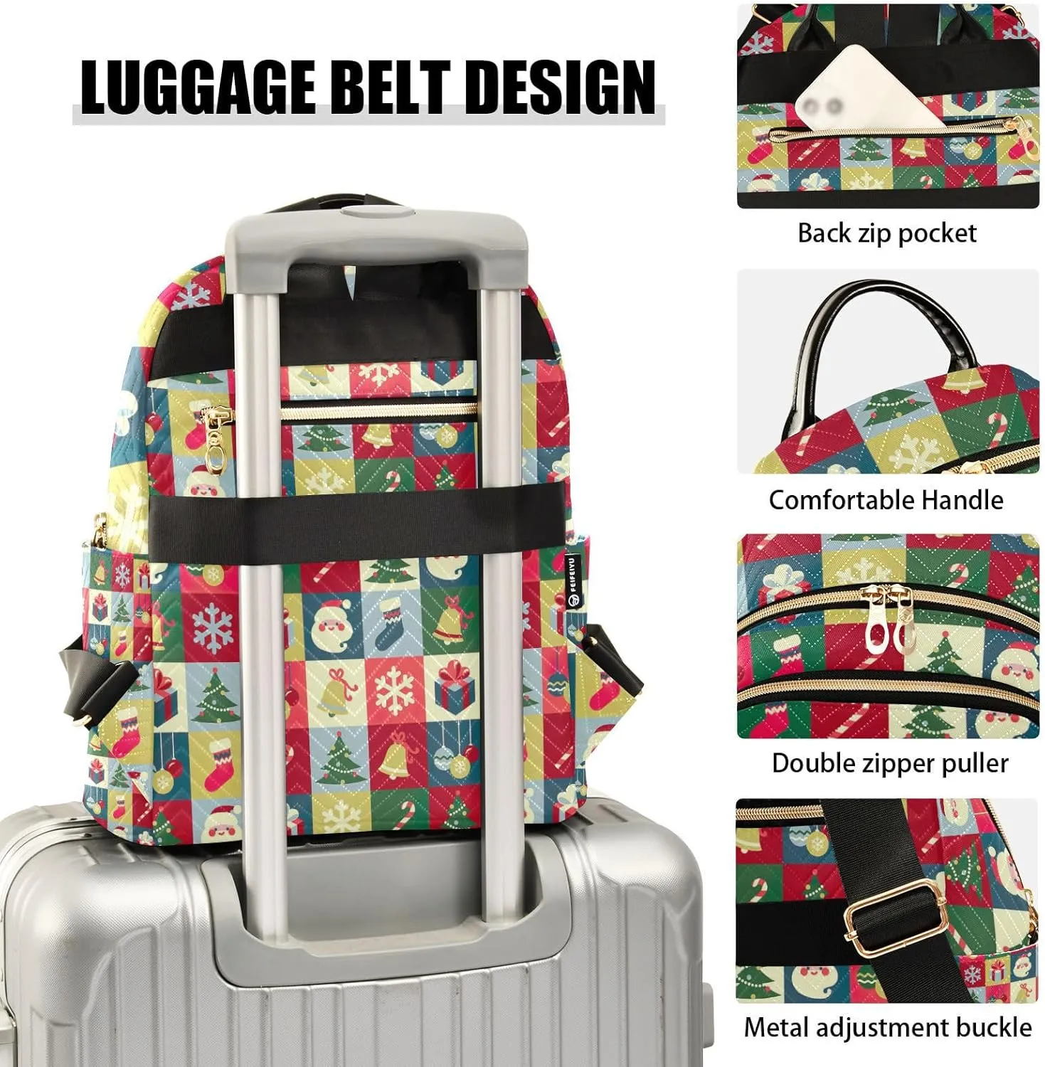 GAIGEO Christmas Symbols Casual Day Backpack, Stylish Ladies Backpack, Backpack for Work and Travel, S