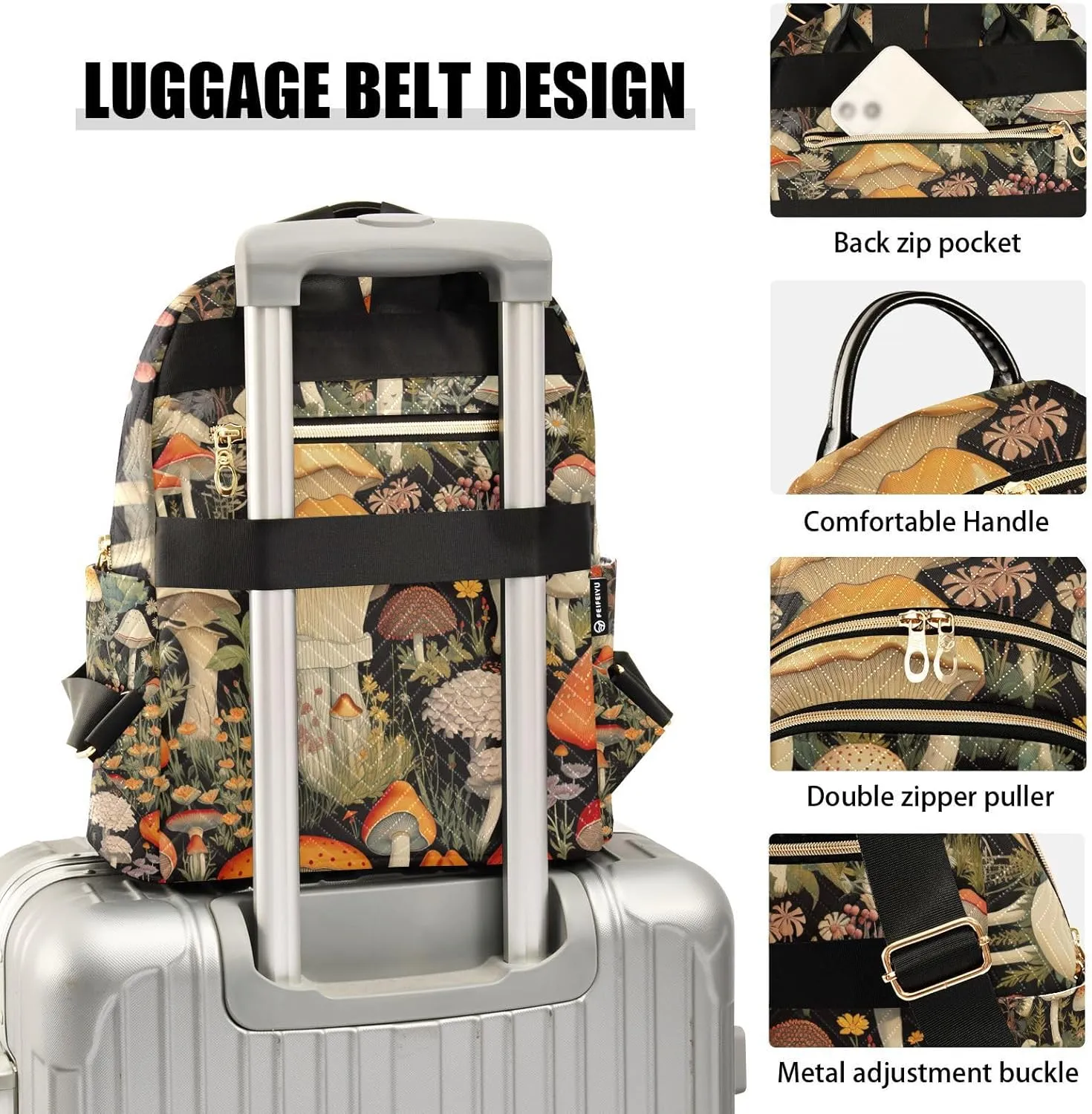 GAIGEO Colorful Forest Mushrooms Stylish Ladies Backpack, Summer Backpack, Casual Backpack for Women, M