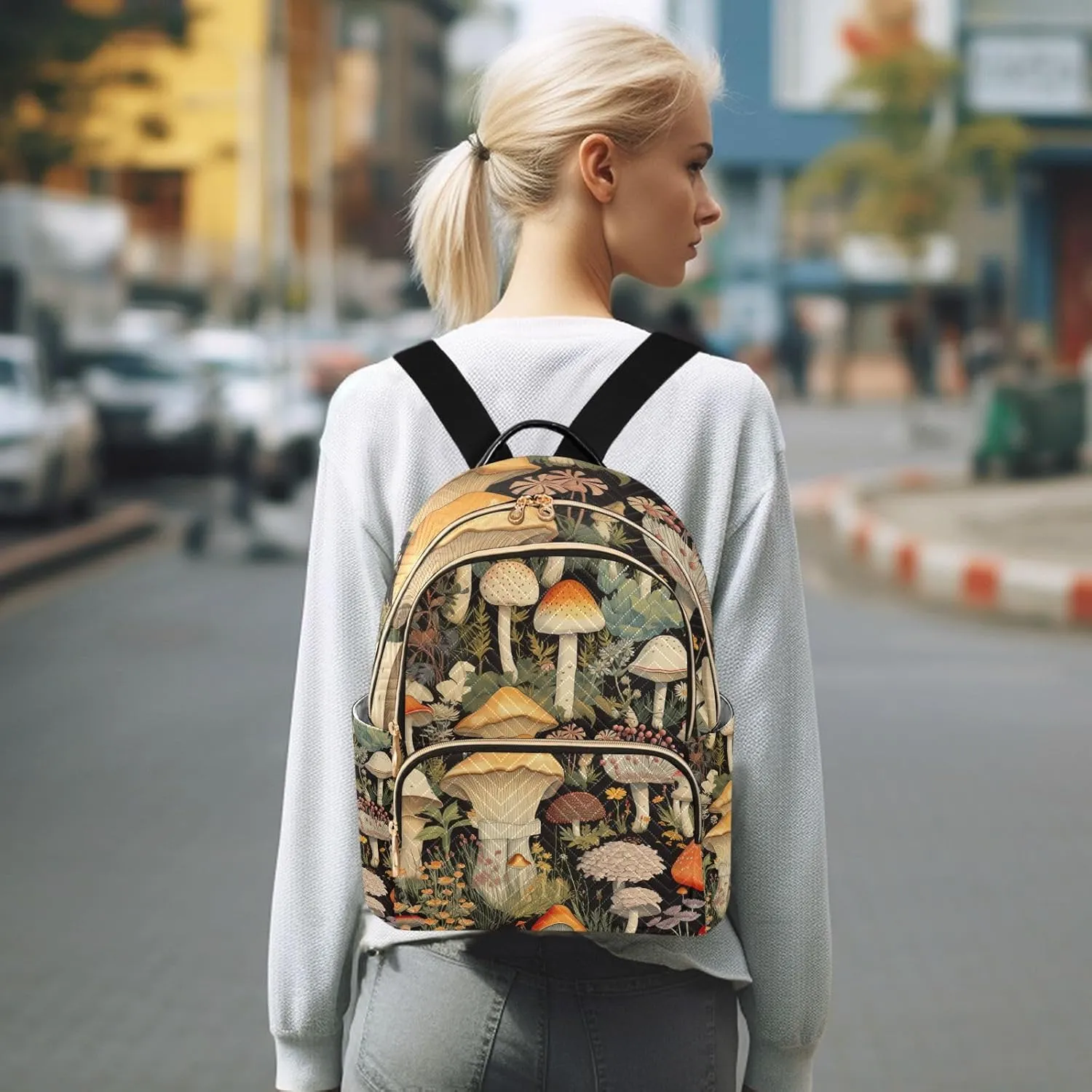 GAIGEO Colorful Forest Mushrooms Stylish Ladies Backpack, Summer Backpack, Casual Backpack for Women, M