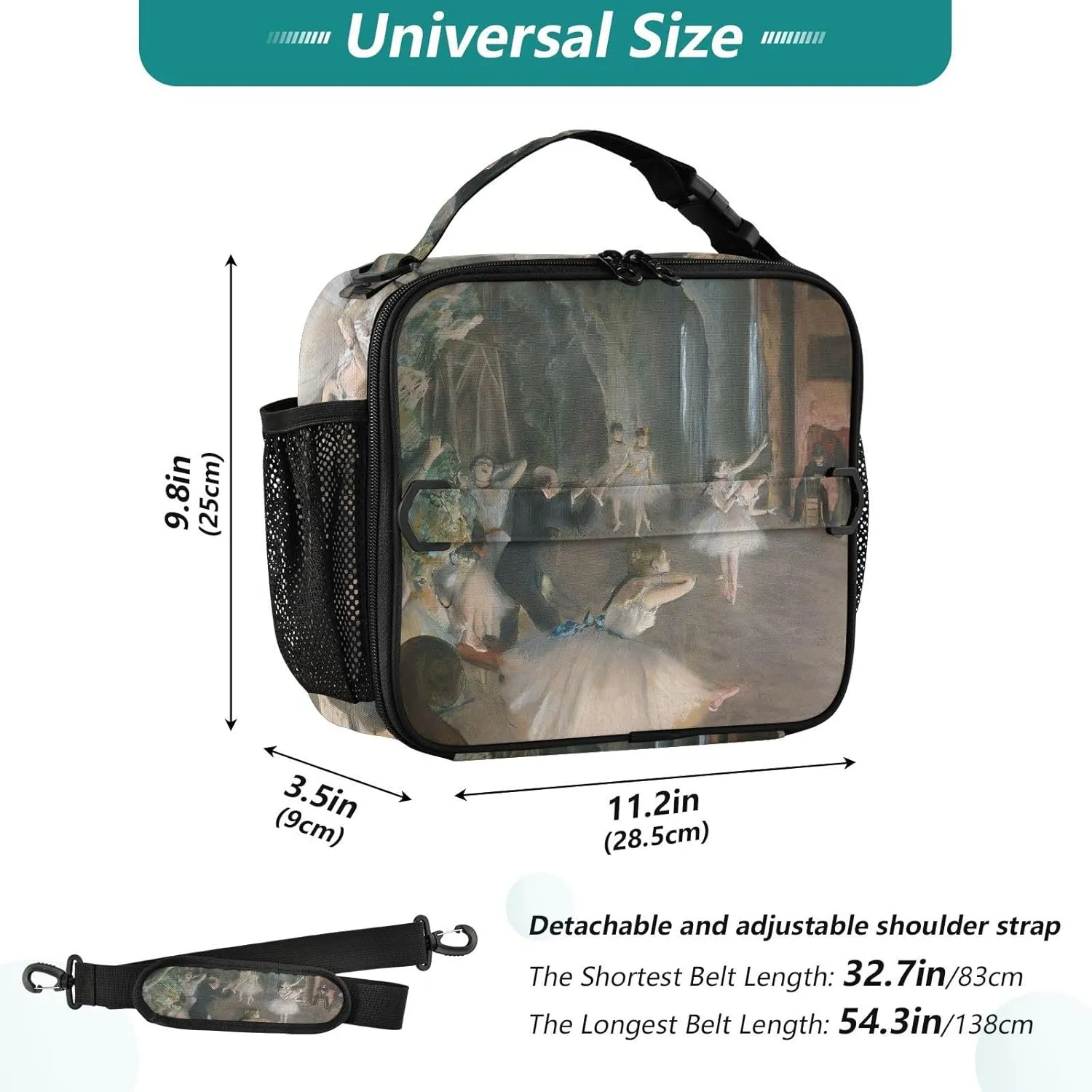 GAIGEO Edgar Degas Prints Rehearsal Lunch Box Girls Women Lunch Bag Kids Mens Lunchbox for Work Reusable Cooler Bag Insulated with Adjustable Shoulder Strap
