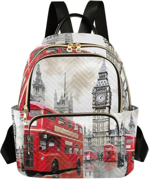 GAIGEO London Red Bus With Big Ben Fashionable Backpack, Casual Day Backpack, Lightweight Travel Backpack for Women, S