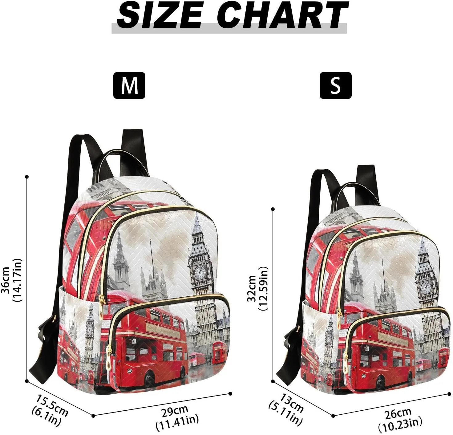 GAIGEO London Red Bus With Big Ben Fashionable Backpack, Casual Day Backpack, Lightweight Travel Backpack for Women, S