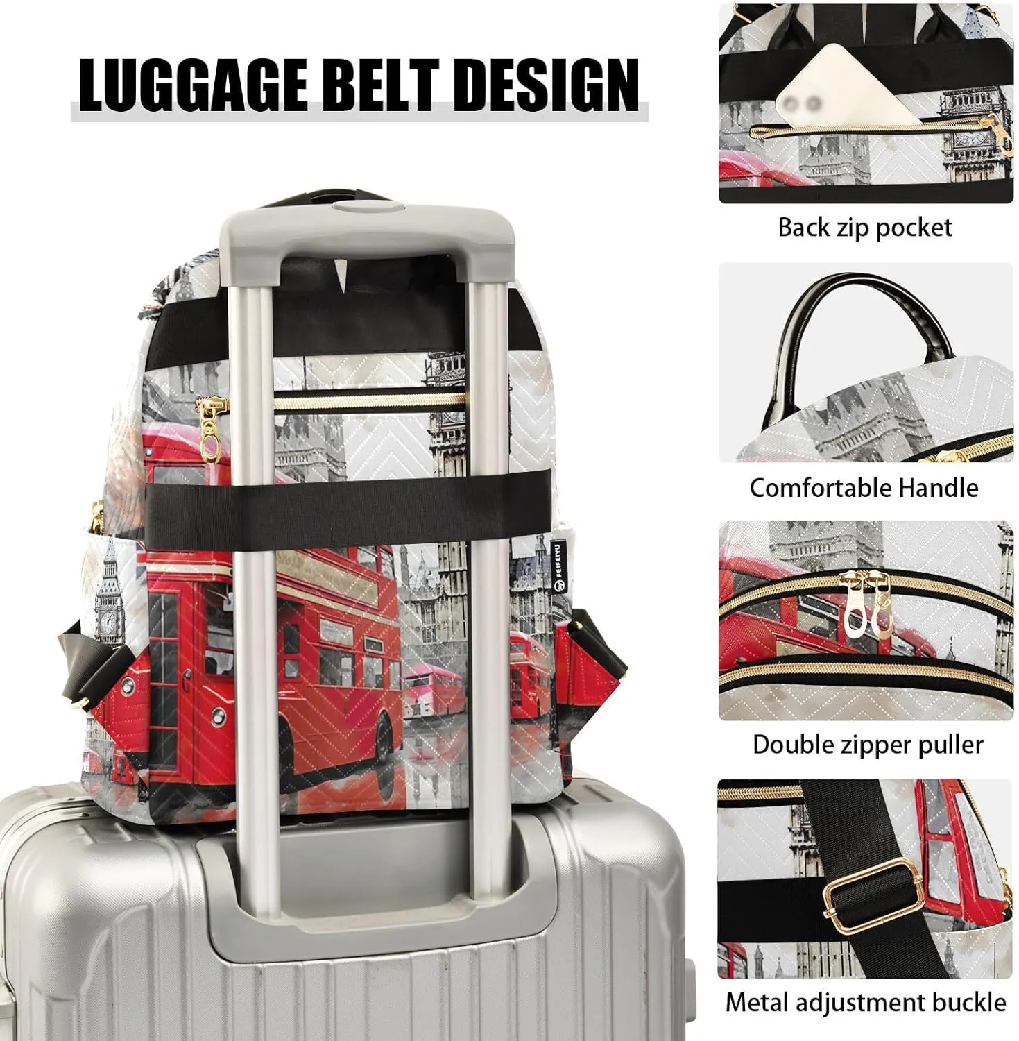 GAIGEO London Red Bus With Big Ben Fashionable Backpack, Casual Day Backpack, Lightweight Travel Backpack for Women, S