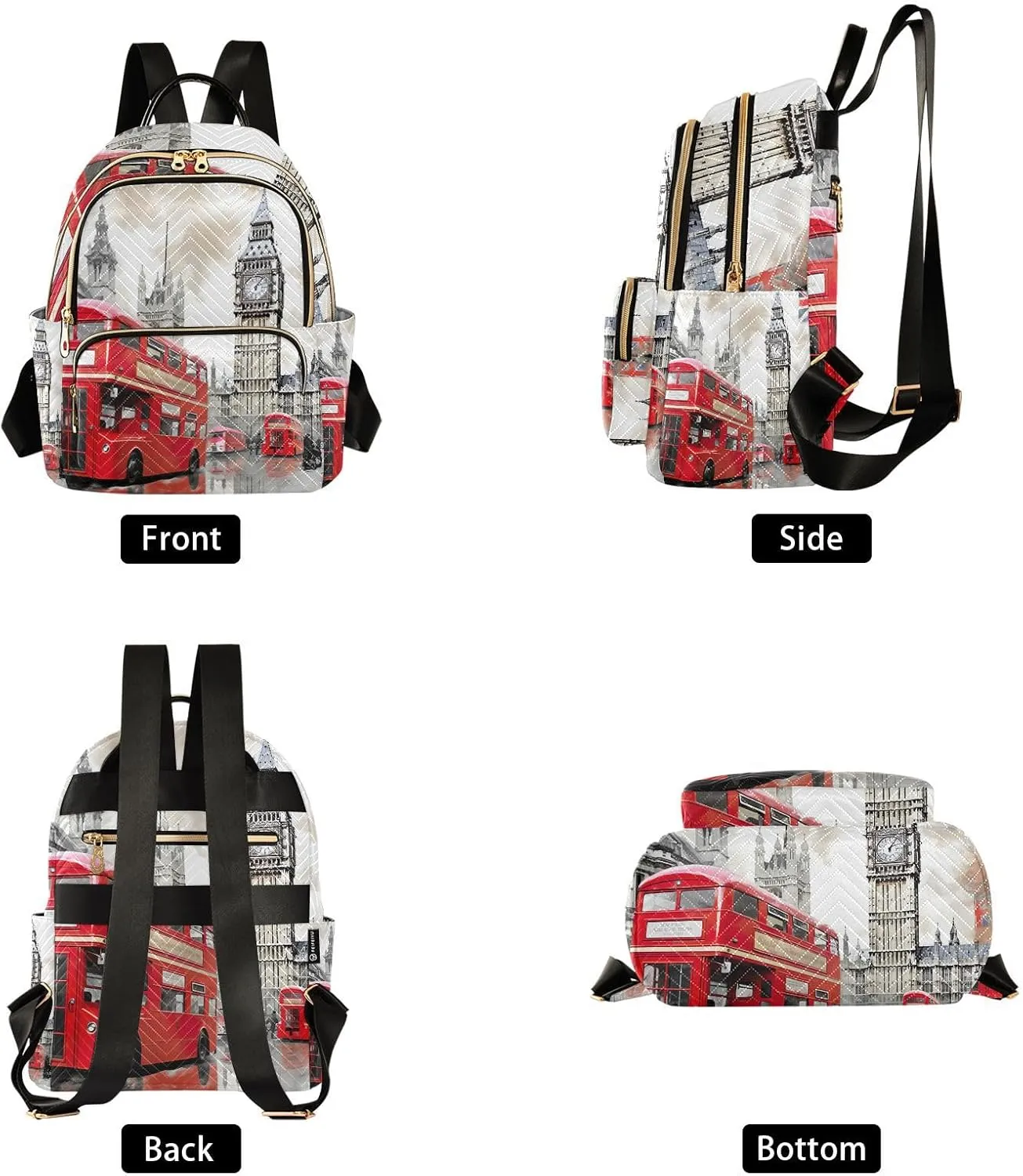 GAIGEO London Red Bus With Big Ben Fashionable Backpack, Casual Day Backpack, Lightweight Travel Backpack for Women, S