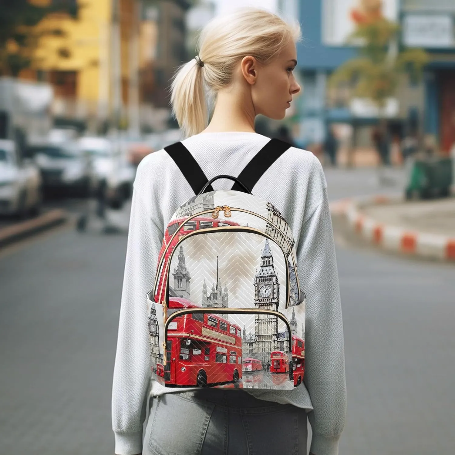 GAIGEO London Red Bus With Big Ben Fashionable Backpack, Casual Day Backpack, Lightweight Travel Backpack for Women, S