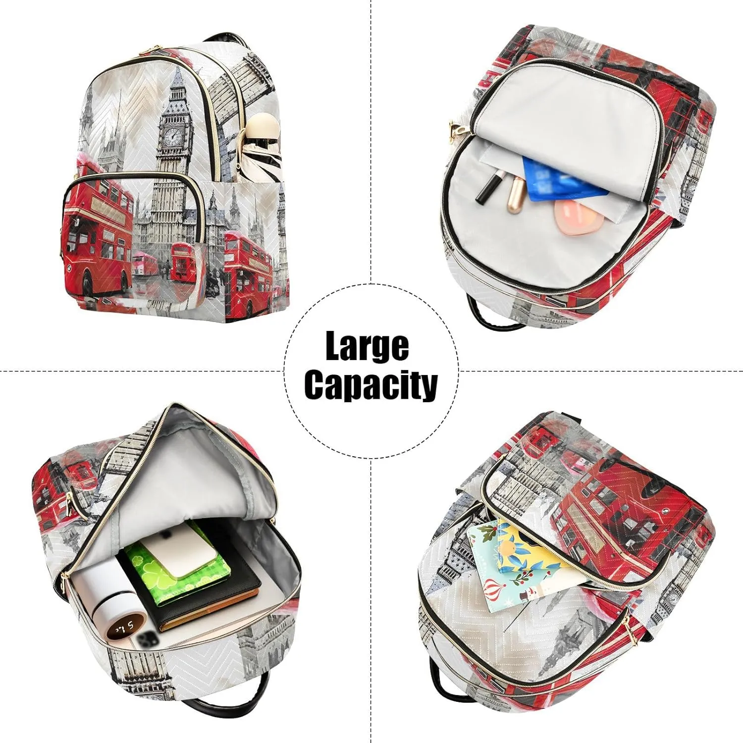 GAIGEO London Red Bus With Big Ben Fashionable Backpack, Casual Day Backpack, Lightweight Travel Backpack for Women, S