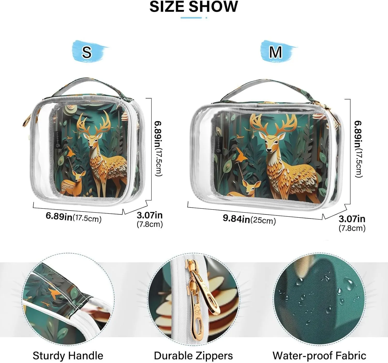 GAIGEO Paper Art Deer with Insects Clear Makeup Bag Set, Clear Makeup Bag Traveling, Cosmetic Travel Accessories, 2 Pack