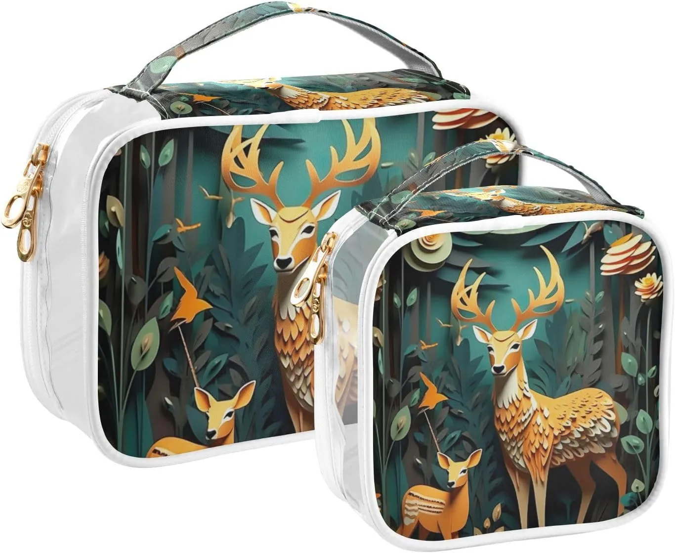 GAIGEO Paper Art Deer with Insects Clear Makeup Bag Set, Clear Makeup Bag Traveling, Cosmetic Travel Accessories, 2 Pack