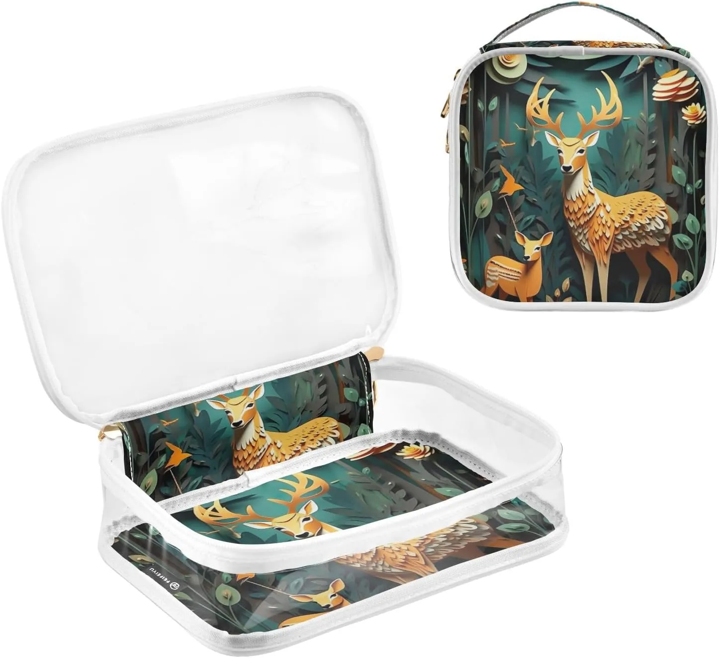 GAIGEO Paper Art Deer with Insects Clear Makeup Bag Set, Clear Makeup Bag Traveling, Cosmetic Travel Accessories, 2 Pack