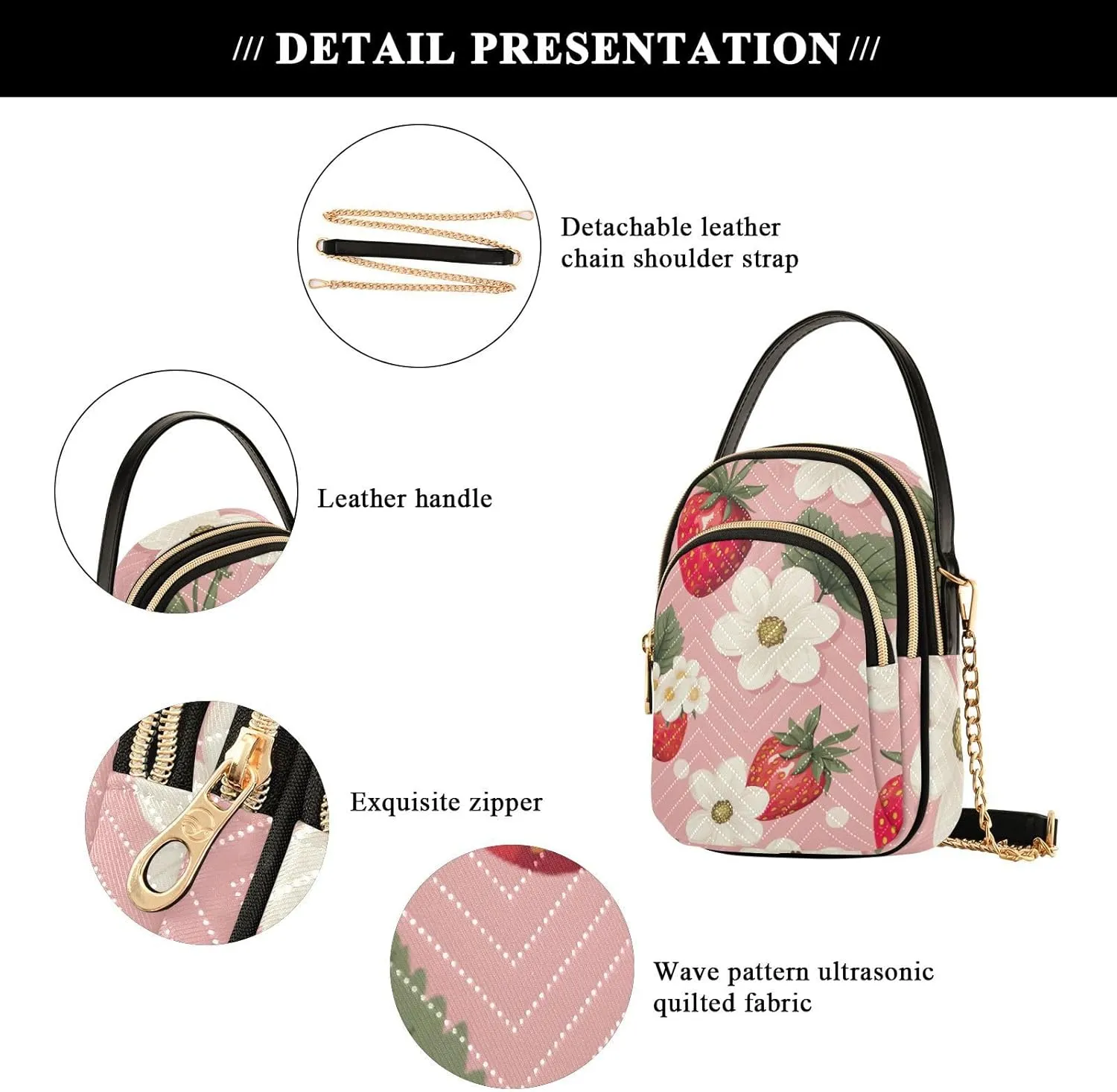 GAIGEO Strawberries and Flowers Women s Crossbody Handbags, Fashionable Crossbody Bags Shoulder Purse Crossbody