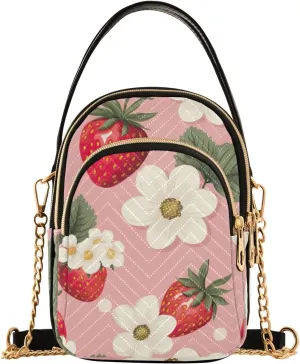 GAIGEO Strawberries and Flowers Women s Crossbody Handbags, Fashionable Crossbody Bags Shoulder Purse Crossbody