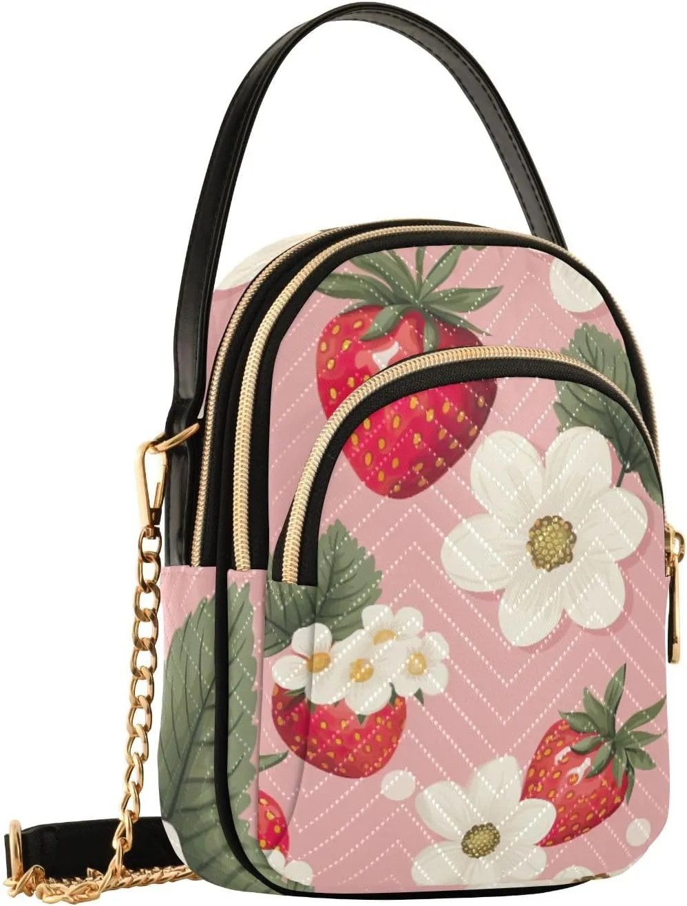 GAIGEO Strawberries and Flowers Women s Crossbody Handbags, Fashionable Crossbody Bags Shoulder Purse Crossbody