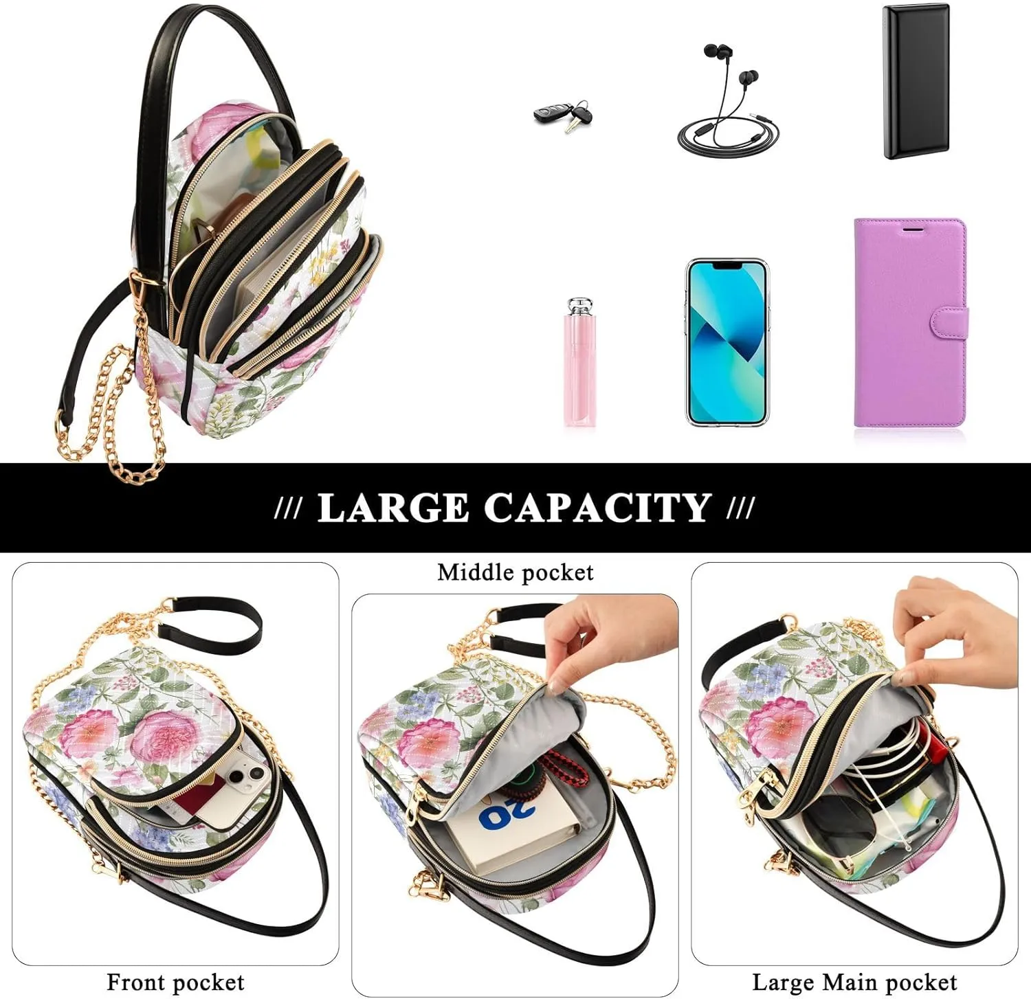 GAIGEO Strawberries and Flowers Women s Crossbody Handbags, Fashionable Crossbody Bags Shoulder Purse Crossbody