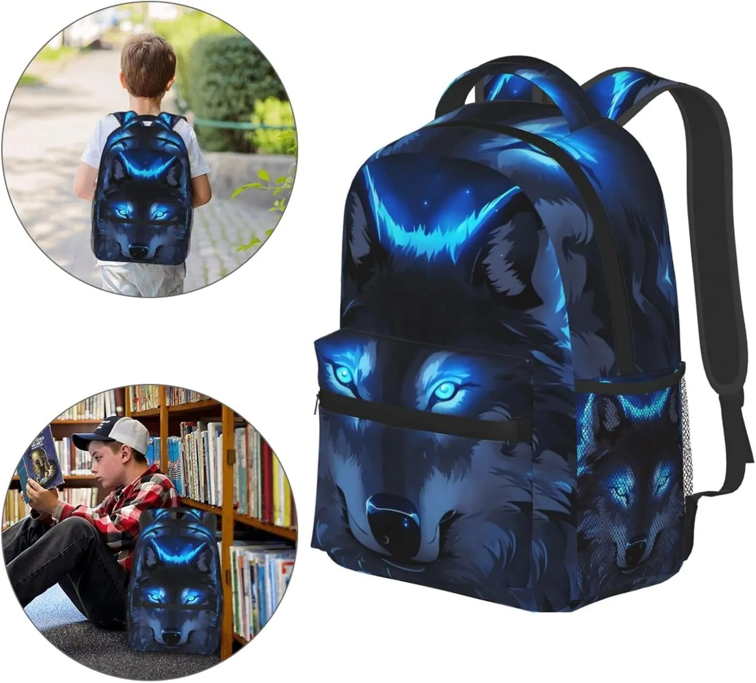 Galaxy Blue Wolf Backpack Bookbag 16 inch Laptop Bag Shoulder Bag Casual Daypack for Teenager