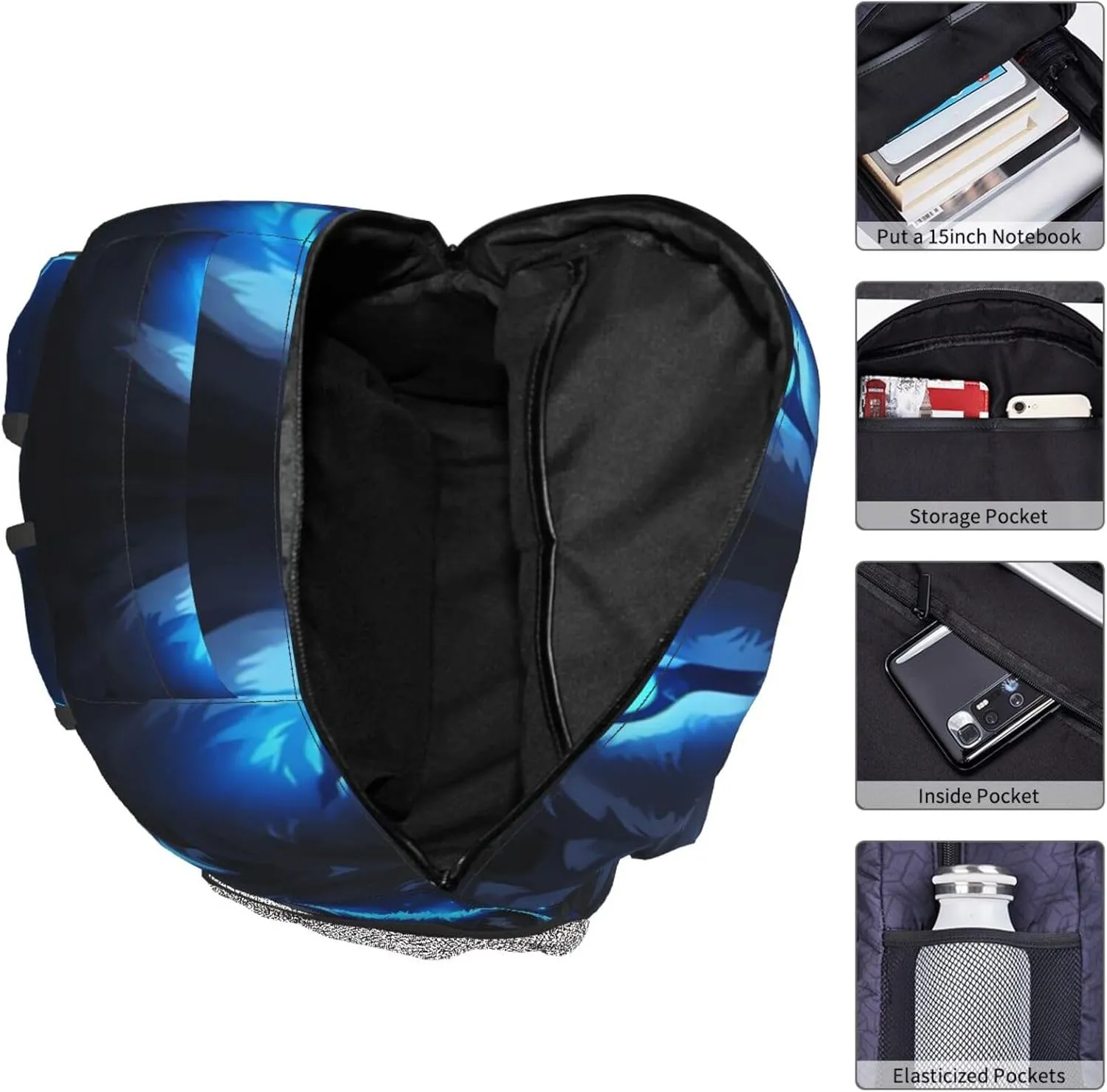 Galaxy Blue Wolf Backpack Bookbag 16 inch Laptop Bag Shoulder Bag Casual Daypack for Teenager