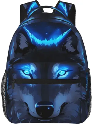 Galaxy Blue Wolf Backpack Bookbag 16 inch Laptop Bag Shoulder Bag Casual Daypack for Teenager