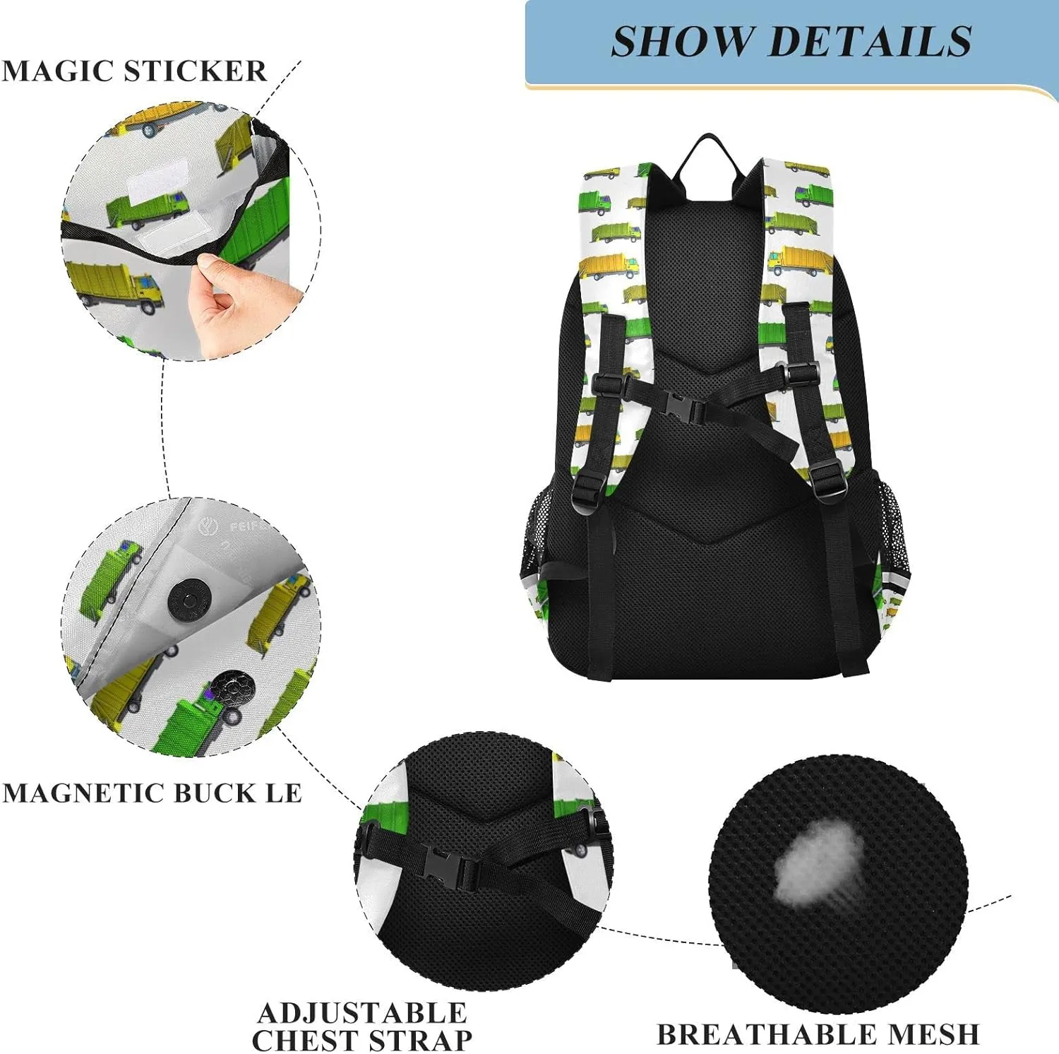 Garbage Truck Backpack for Student; School Backpacks Travel Laptop Bags Bookbags for Suitable for ages 6-12 Student