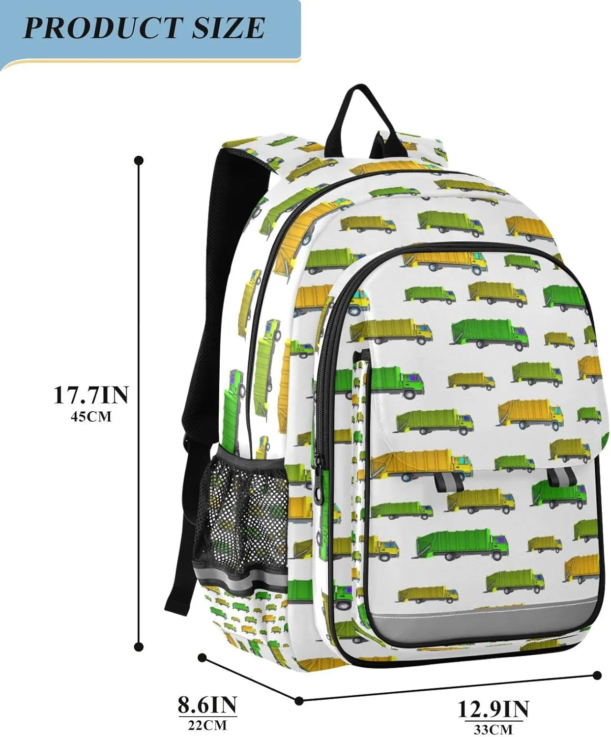 Garbage Truck Backpack for Student; School Backpacks Travel Laptop Bags Bookbags for Suitable for ages 6-12 Student