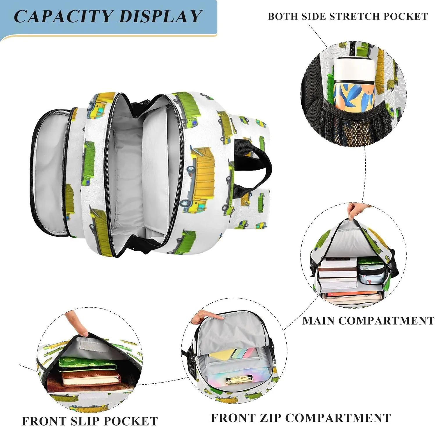 Garbage Truck Backpack for Student; School Backpacks Travel Laptop Bags Bookbags for Suitable for ages 6-12 Student