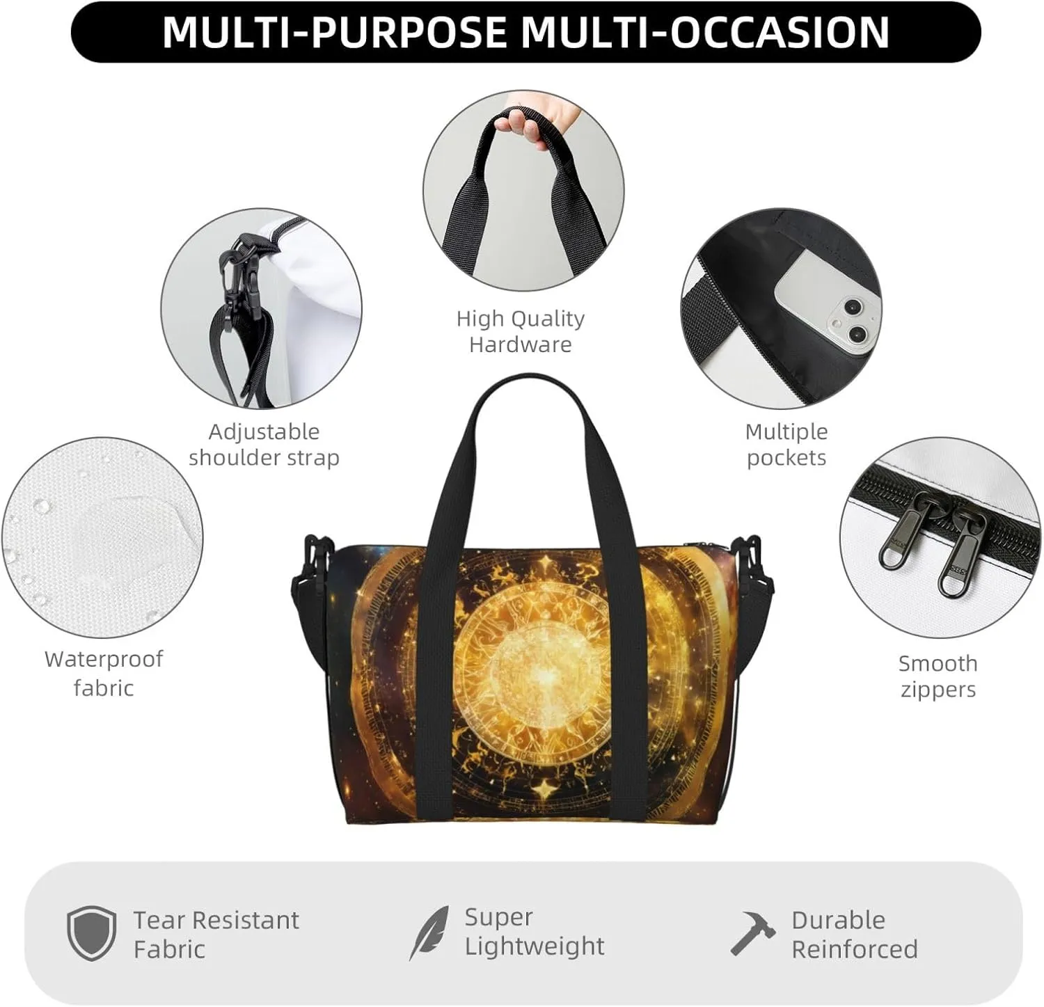 Gears Clock Bronze Century Small Duffel Bag Foldable Travel Bag Weekender Bag Overnight Gym Hospital Bags For Women&Men