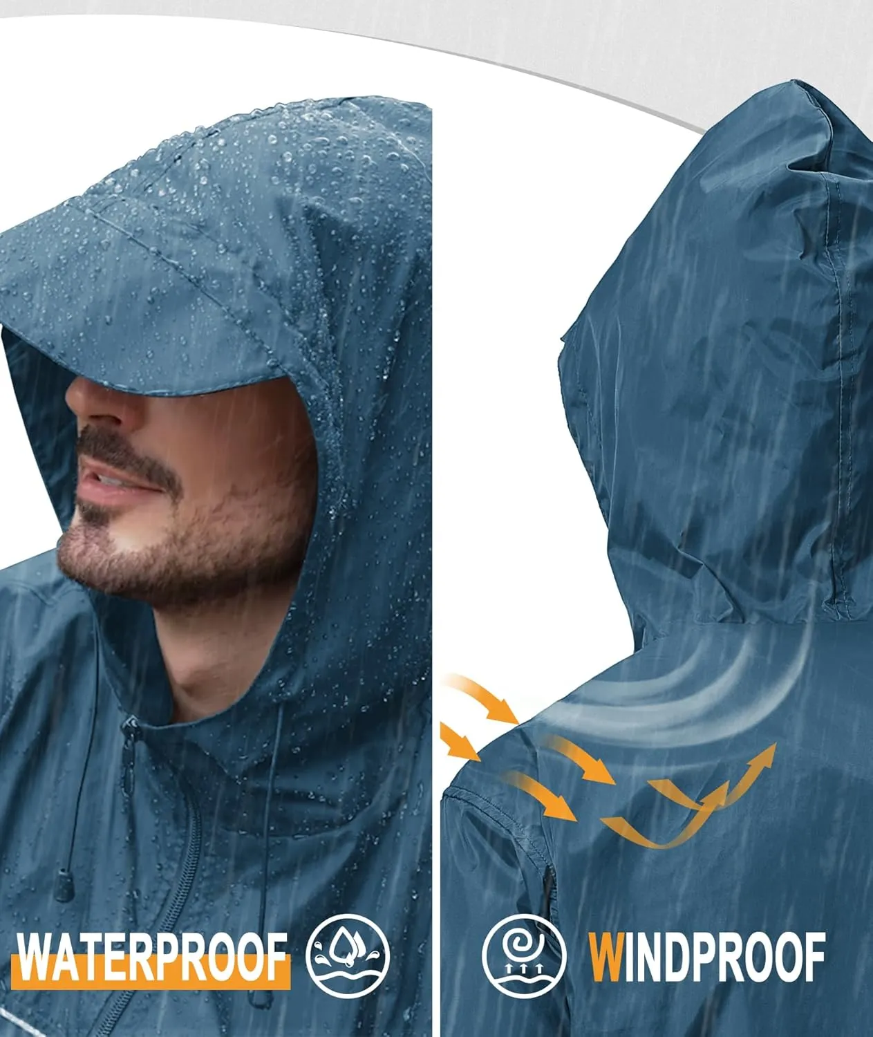 GEEK LIGHTING Mens Waterproof Hooded Rain Jacket Lightweight Raincoat for Outdoor Hiking Running Travel