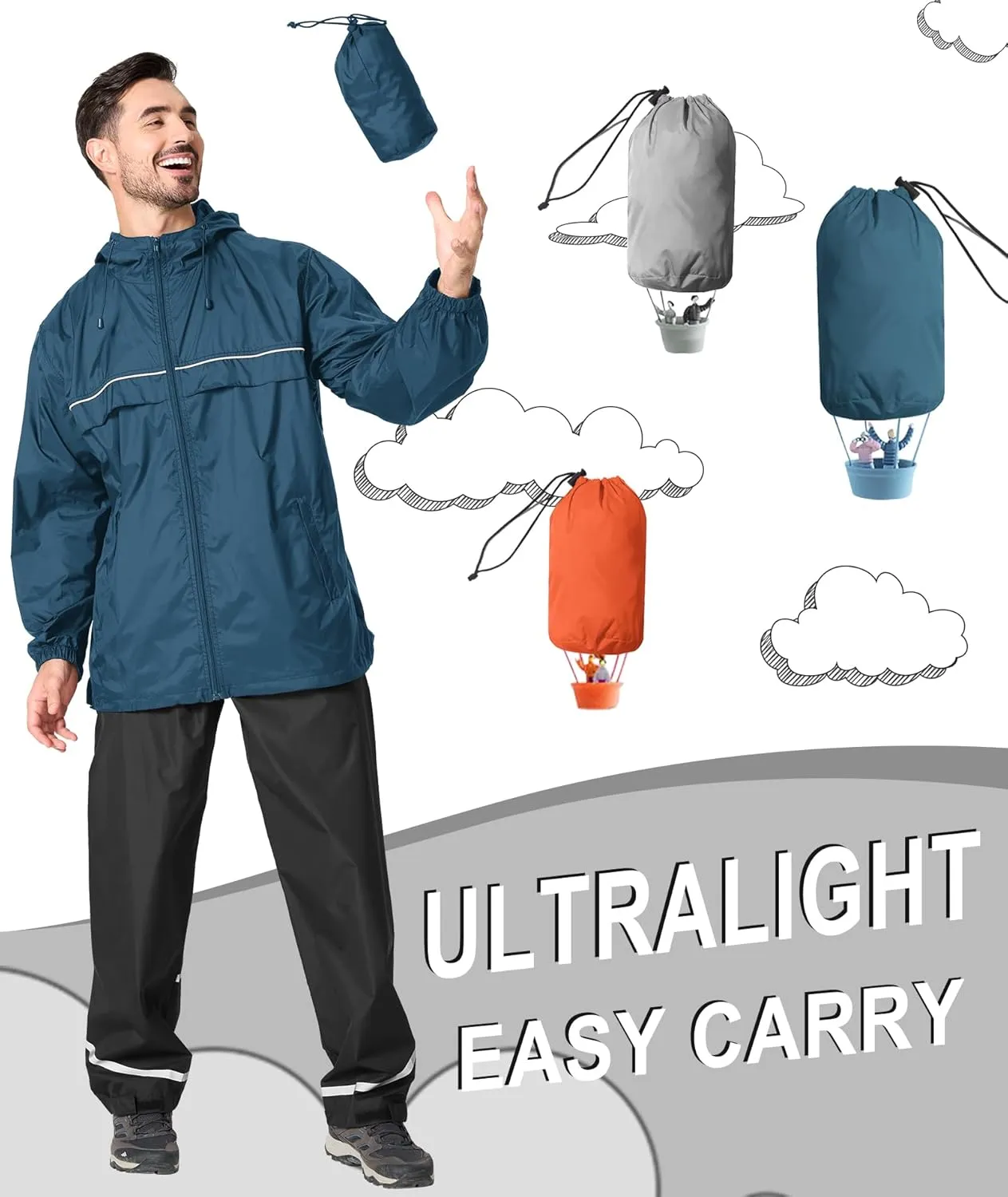 GEEK LIGHTING Mens Waterproof Hooded Rain Jacket Lightweight Raincoat for Outdoor Hiking Running Travel
