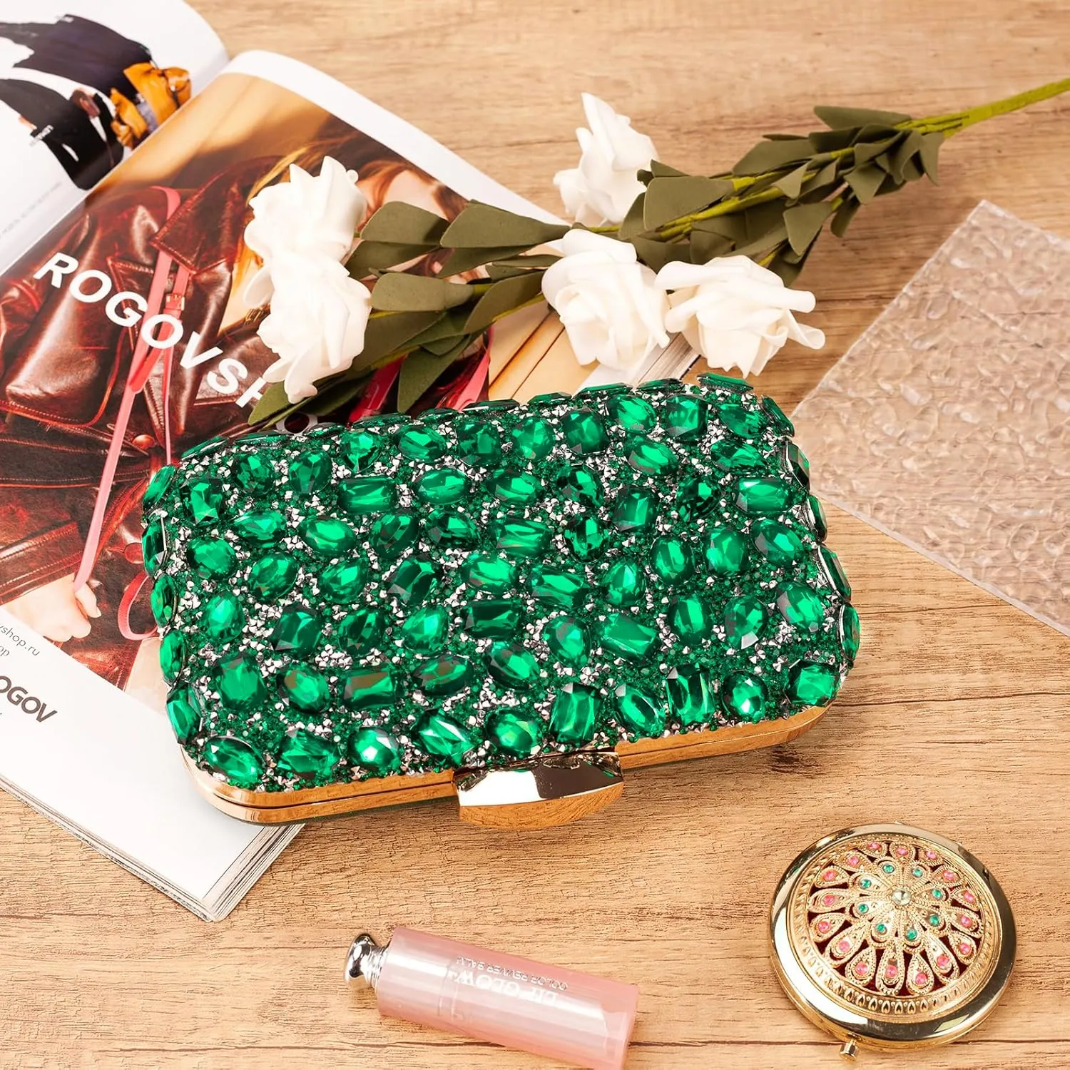 Gemstone Clutch Purses for Women Wedding Party, Rhinestone Purse Crystal Evening Bag for Women Evening