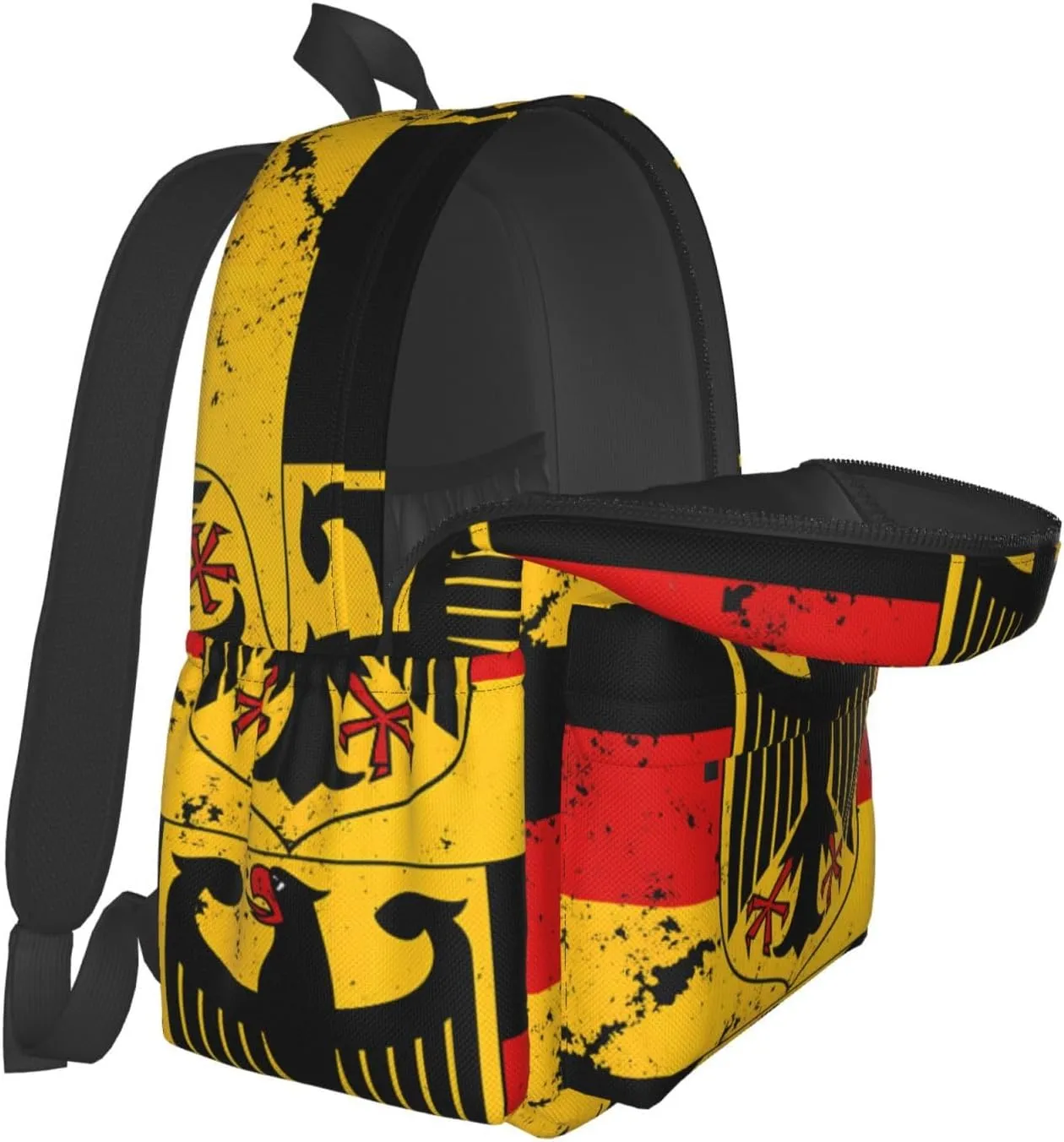 Germany Coat Of Arms German Flag Laptop Commuter Backpack Shoulder Bag Casual Back Pack Daypack Bags With Side Pockets For Work Travel Daily Use