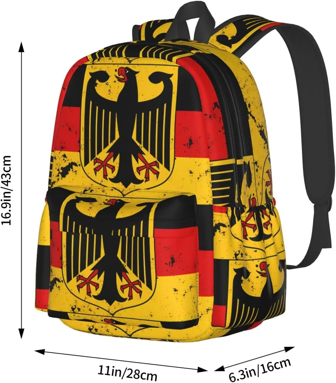 Germany Coat Of Arms German Flag Laptop Commuter Backpack Shoulder Bag Casual Back Pack Daypack Bags With Side Pockets For Work Travel Daily Use