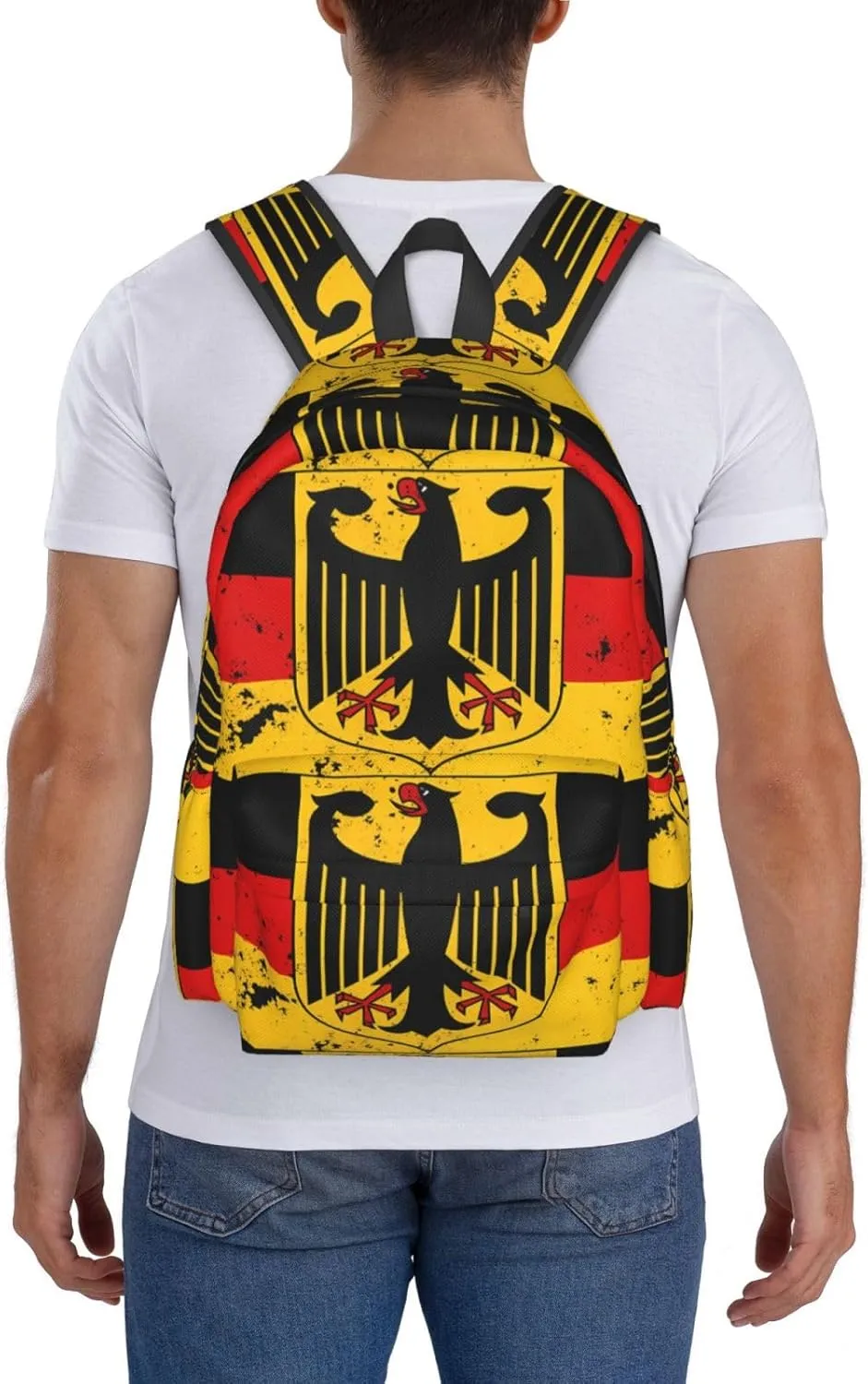 Germany Coat Of Arms German Flag Laptop Commuter Backpack Shoulder Bag Casual Back Pack Daypack Bags With Side Pockets For Work Travel Daily Use